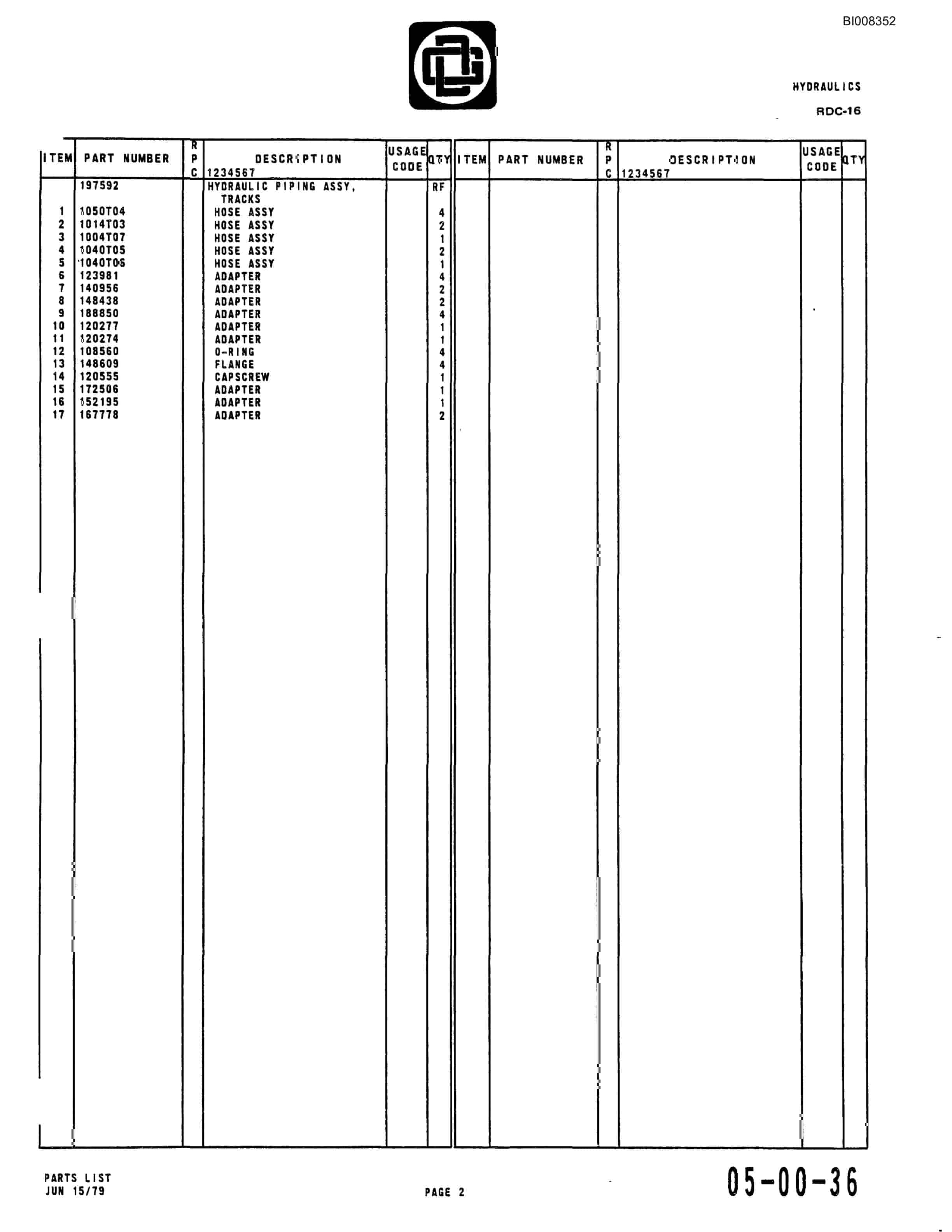 Bucyrus RDC16B Parts Catalog BI008352-2
