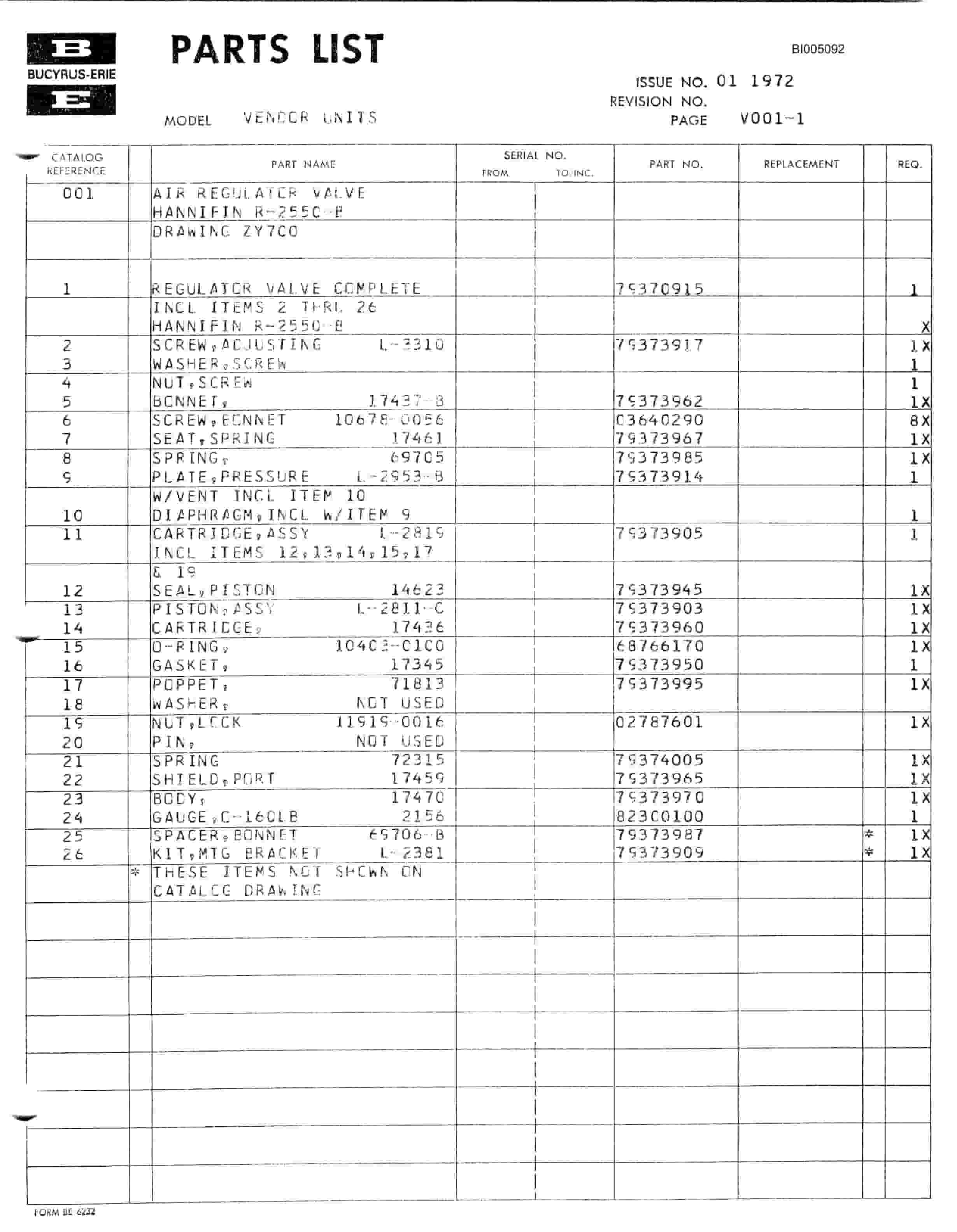Bucyrus Rotary Drill Vendor Units Parts Catalog BI005092-3