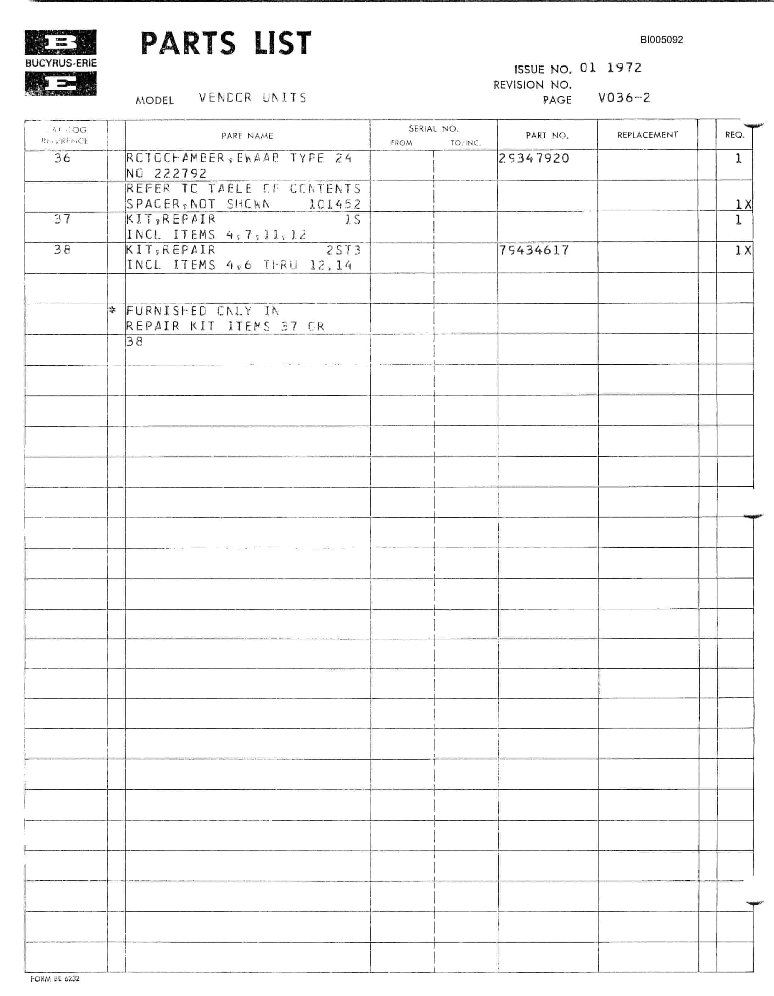 Bucyrus Rotary Drill Vendor Units Parts Catalog BI005092-4