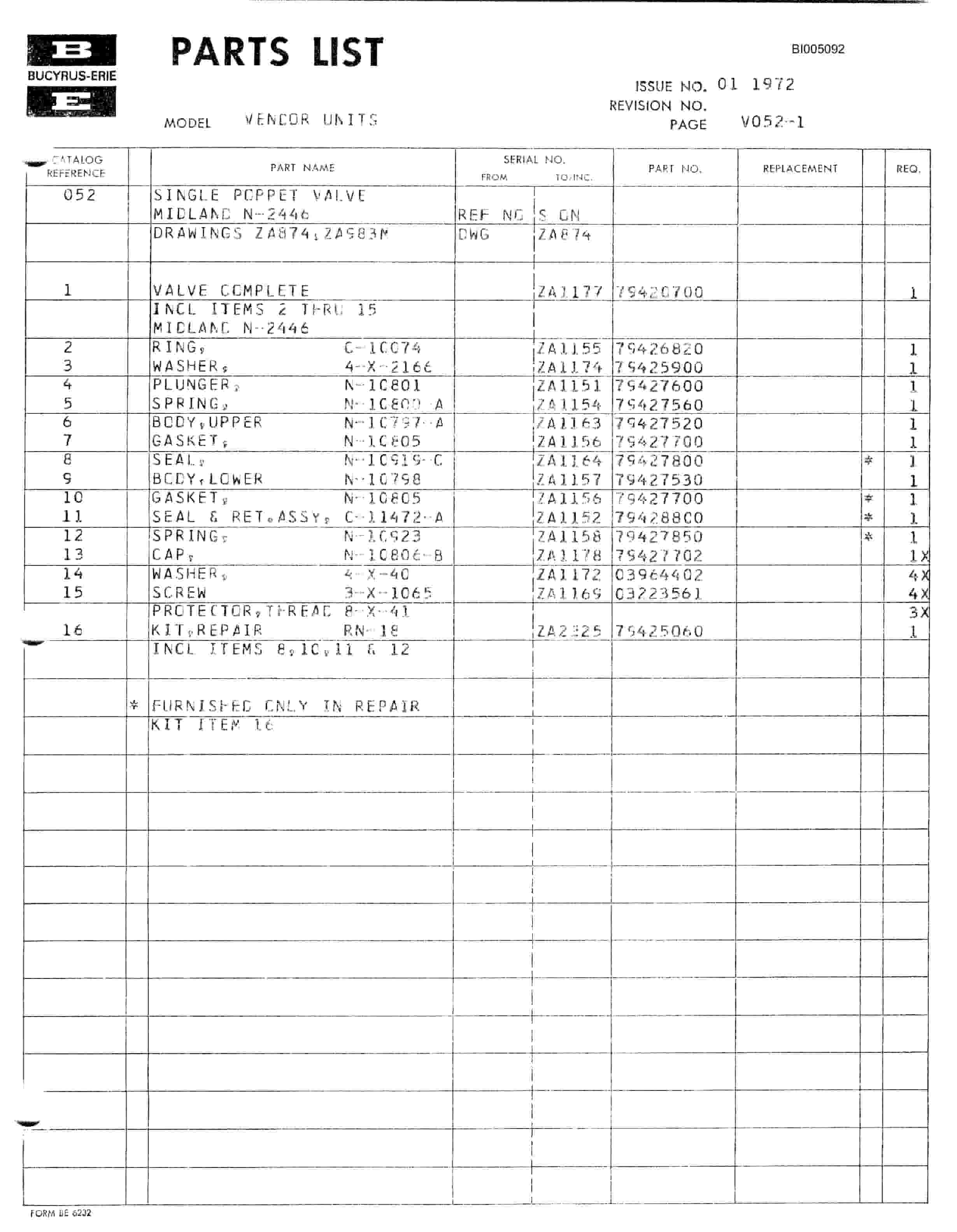 Bucyrus Rotary Drill Vendor Units Parts Catalog BI005092-5