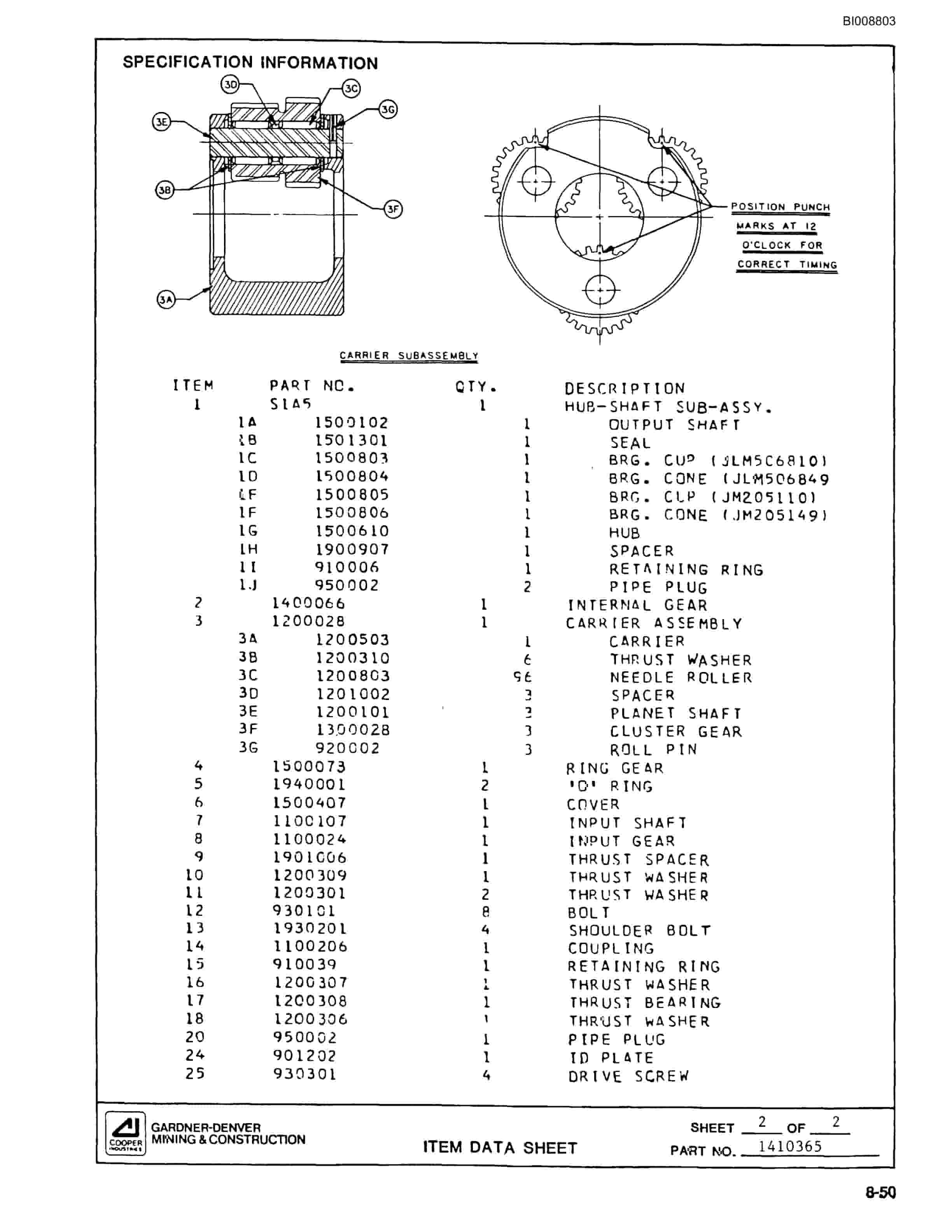 Bucyrus SCH2500 And 2500A Self Contained Hydraulic Track Drill Parts Catalog BI008803-4