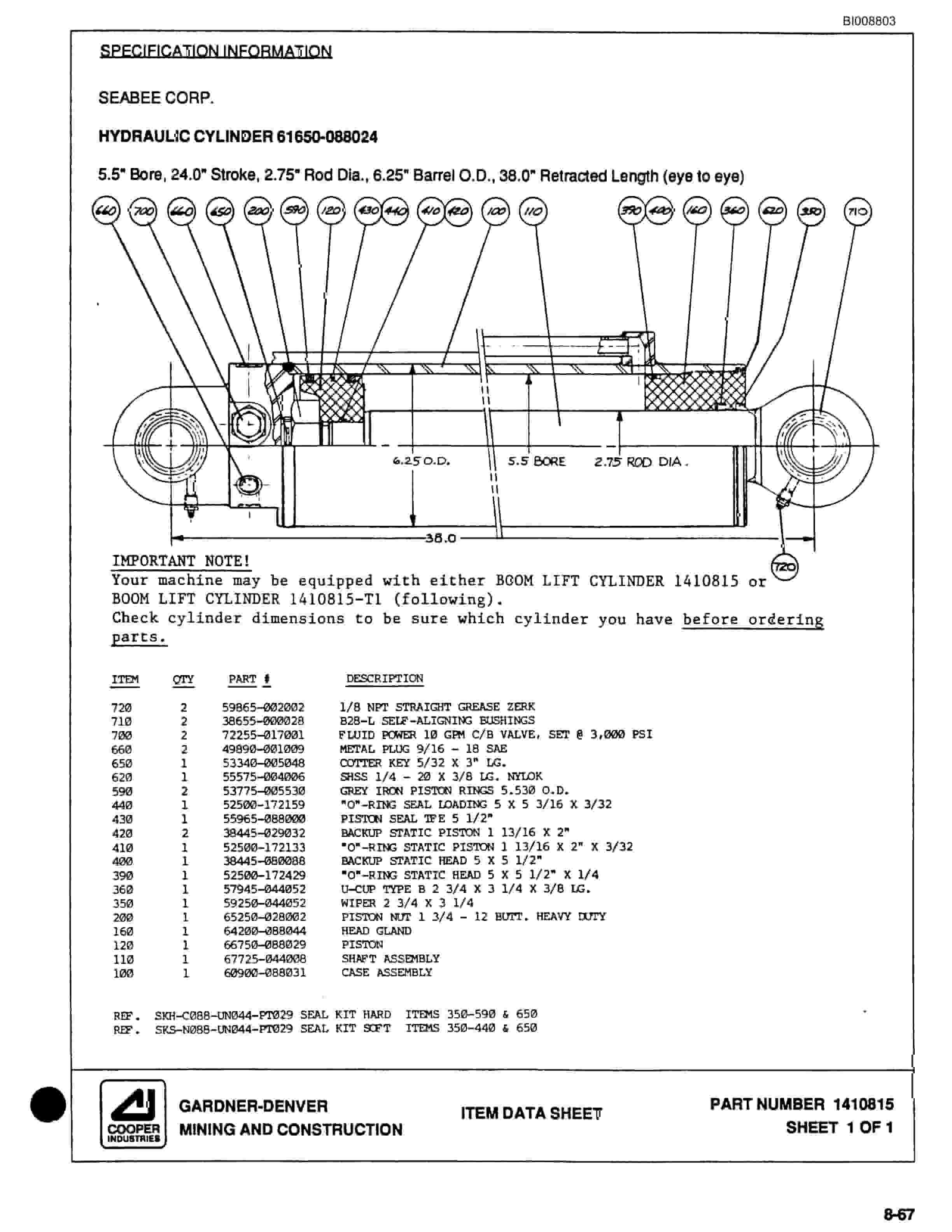 Bucyrus SCH2500 And 2500A Self Contained Hydraulic Track Drill Parts Catalog BI008803-5