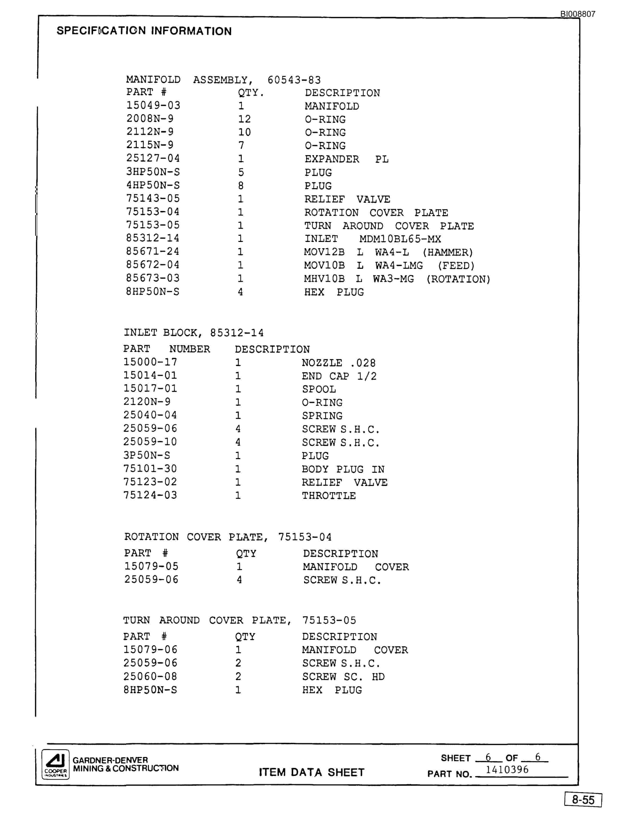 Bucyrus SCH2500 Self Contained Hydraulic Track Drill Parts Catalog BI008807-4