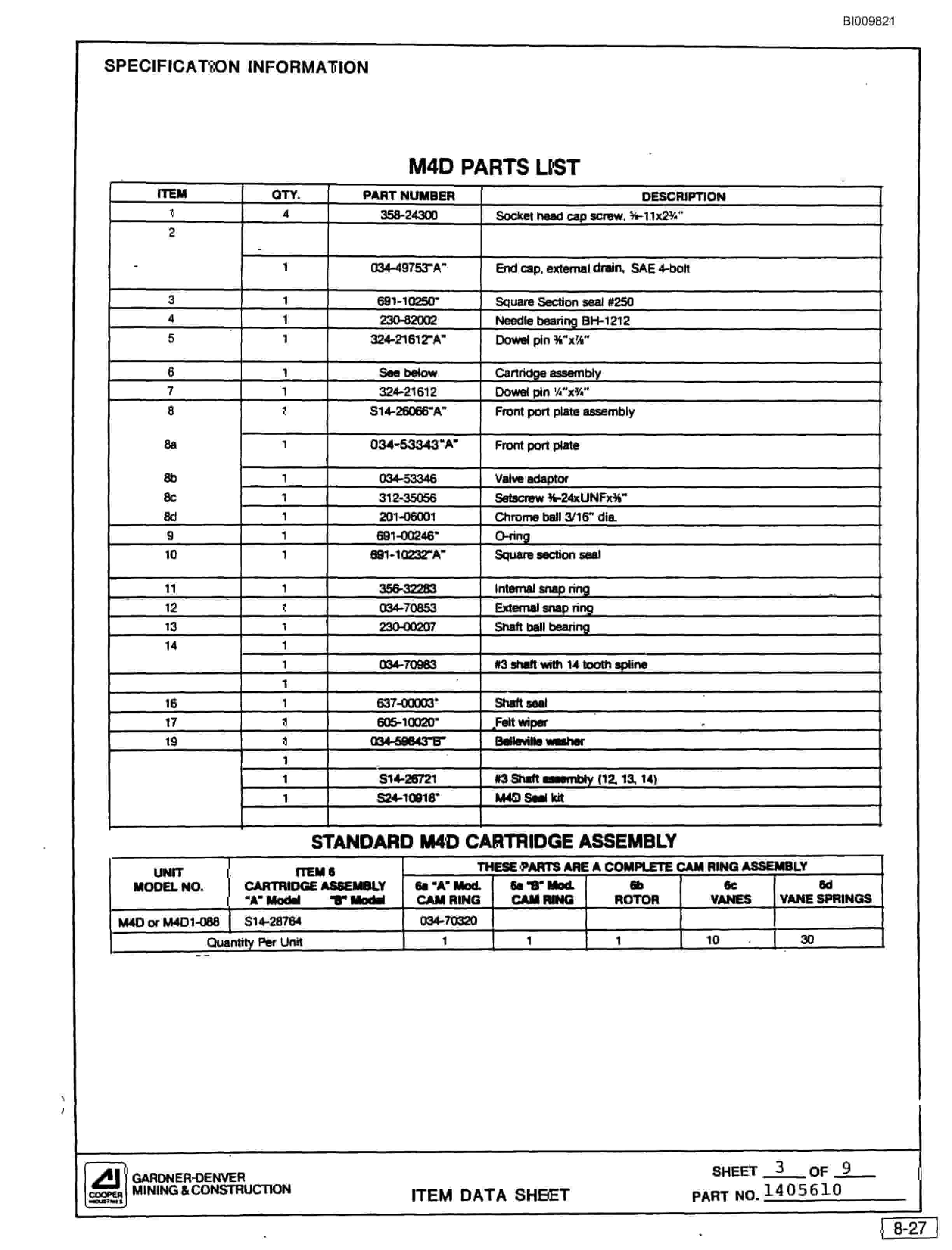 Bucyrus SCH2500 Self Contained Hydraulic Track Drill Parts Catalog BI009821-4