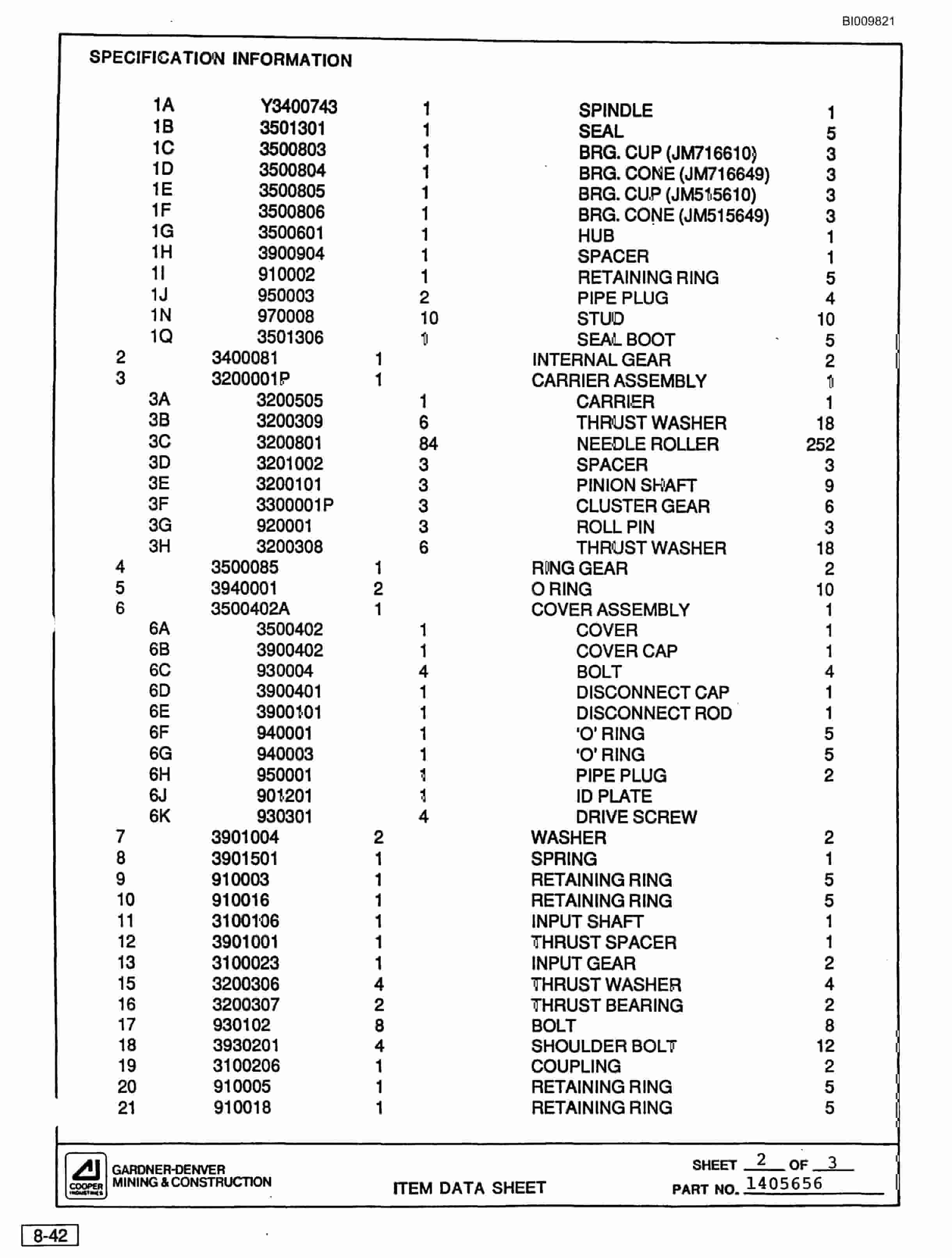 Bucyrus SCH2500 Self Contained Hydraulic Track Drill Parts Catalog BI009821-5