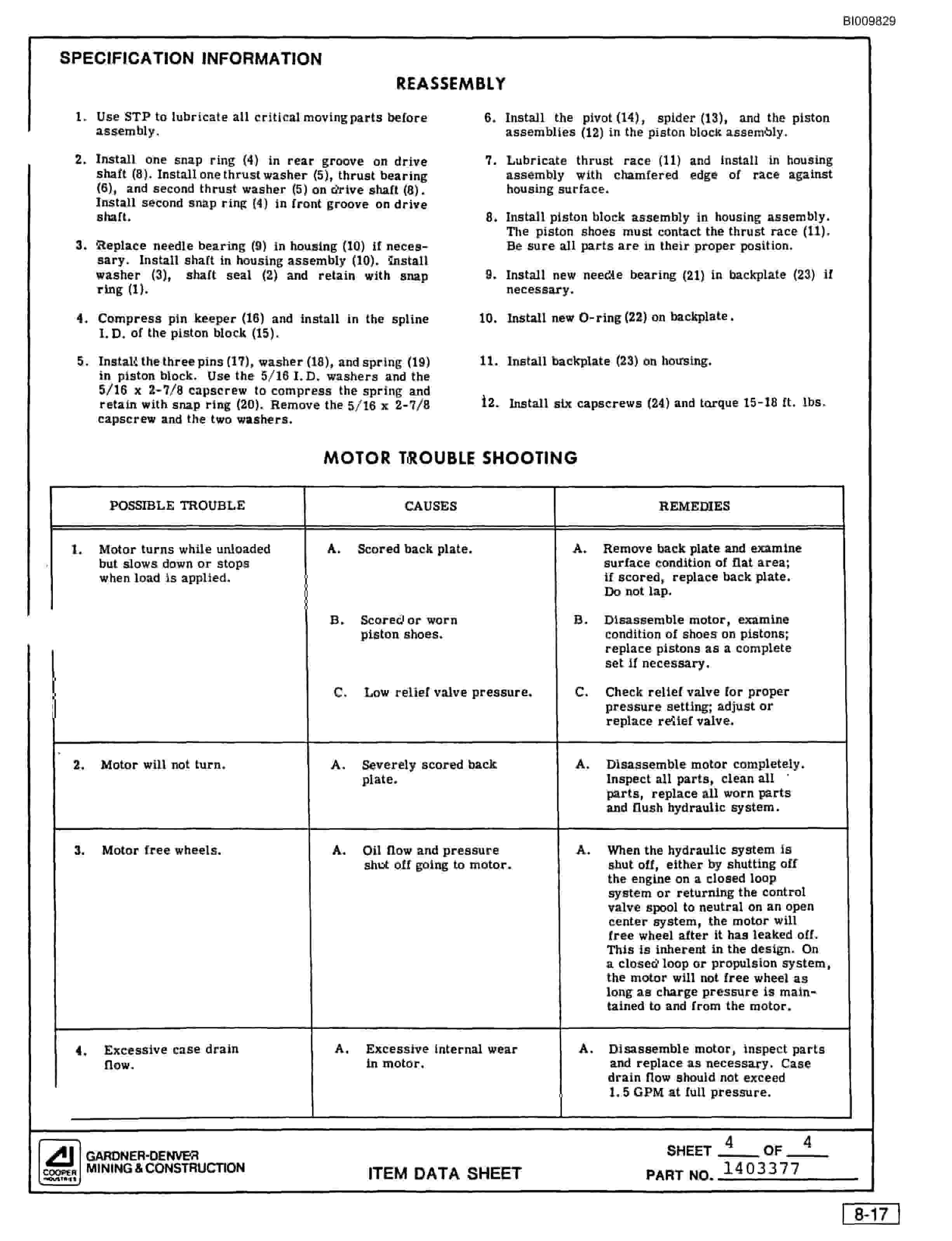 Bucyrus SCH2500 Self Contained Hydraulic Track Drill Parts Catalog BI009829-4
