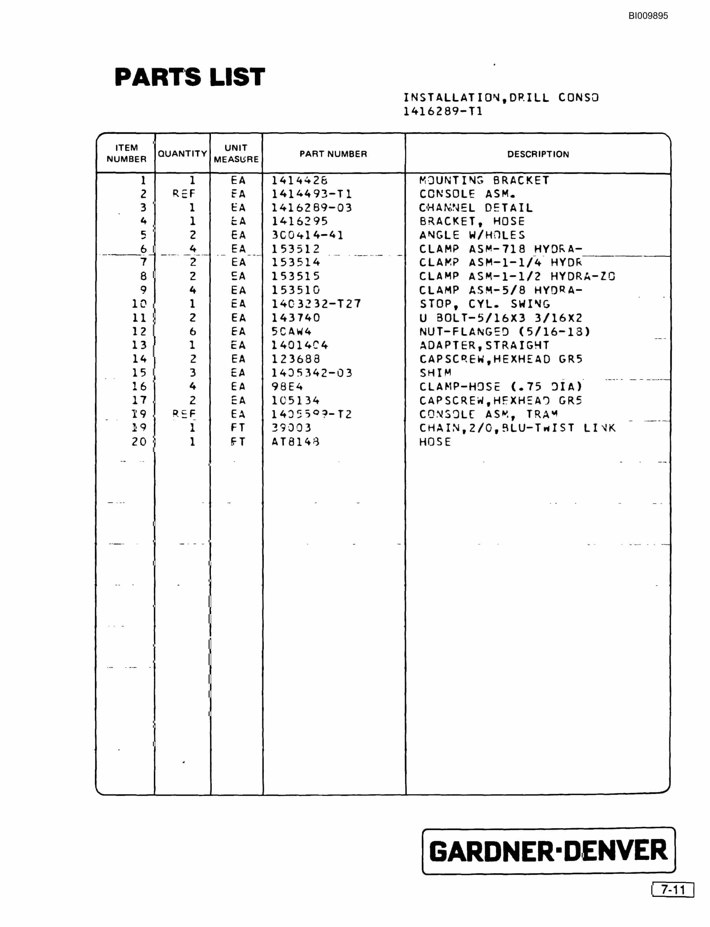 Bucyrus SCH2500 Self Contained Hydraulic Track Drill Parts Catalog BI009895-4