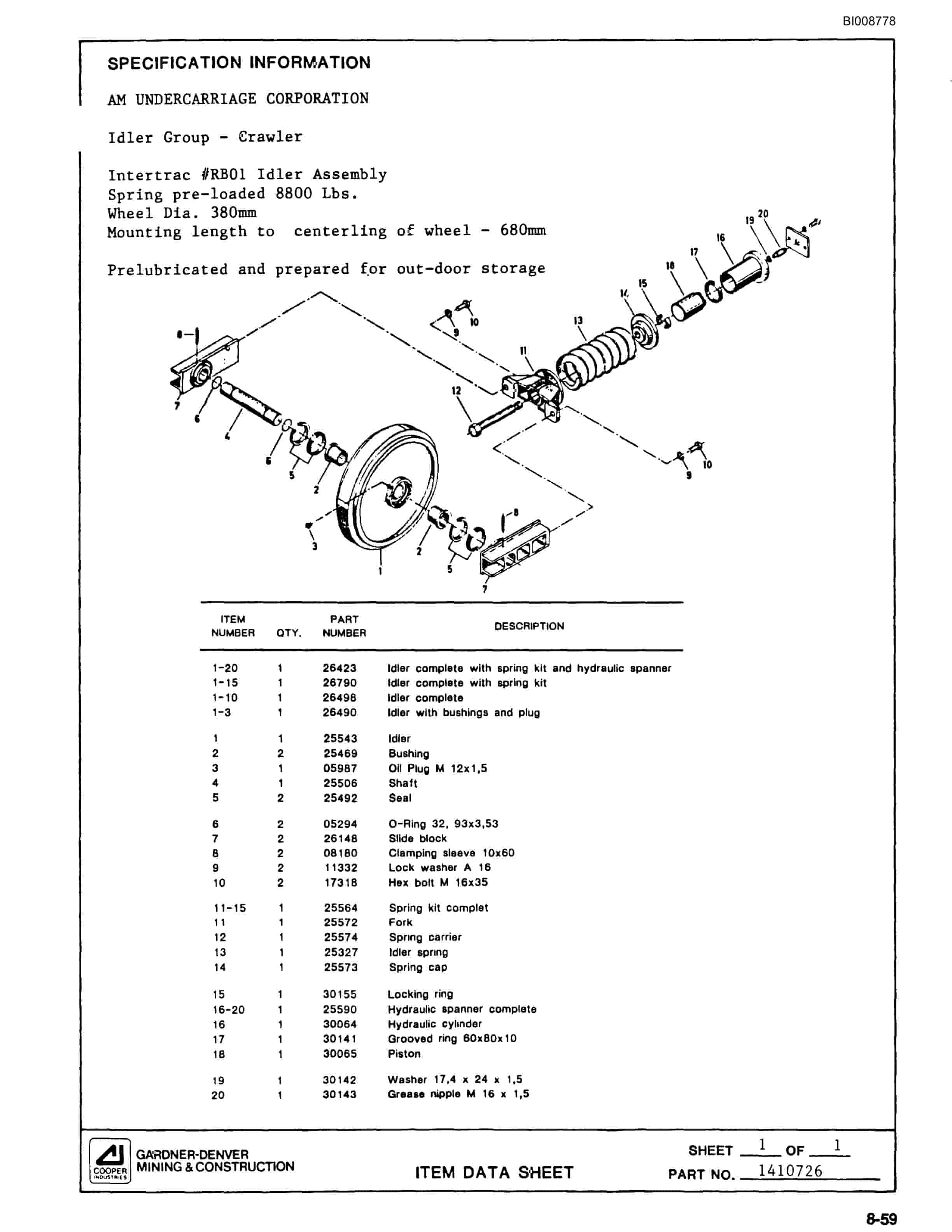 Bucyrus SCH2500II Self Contained Hydraulic Track Drill Parts Catalog BI008778-5