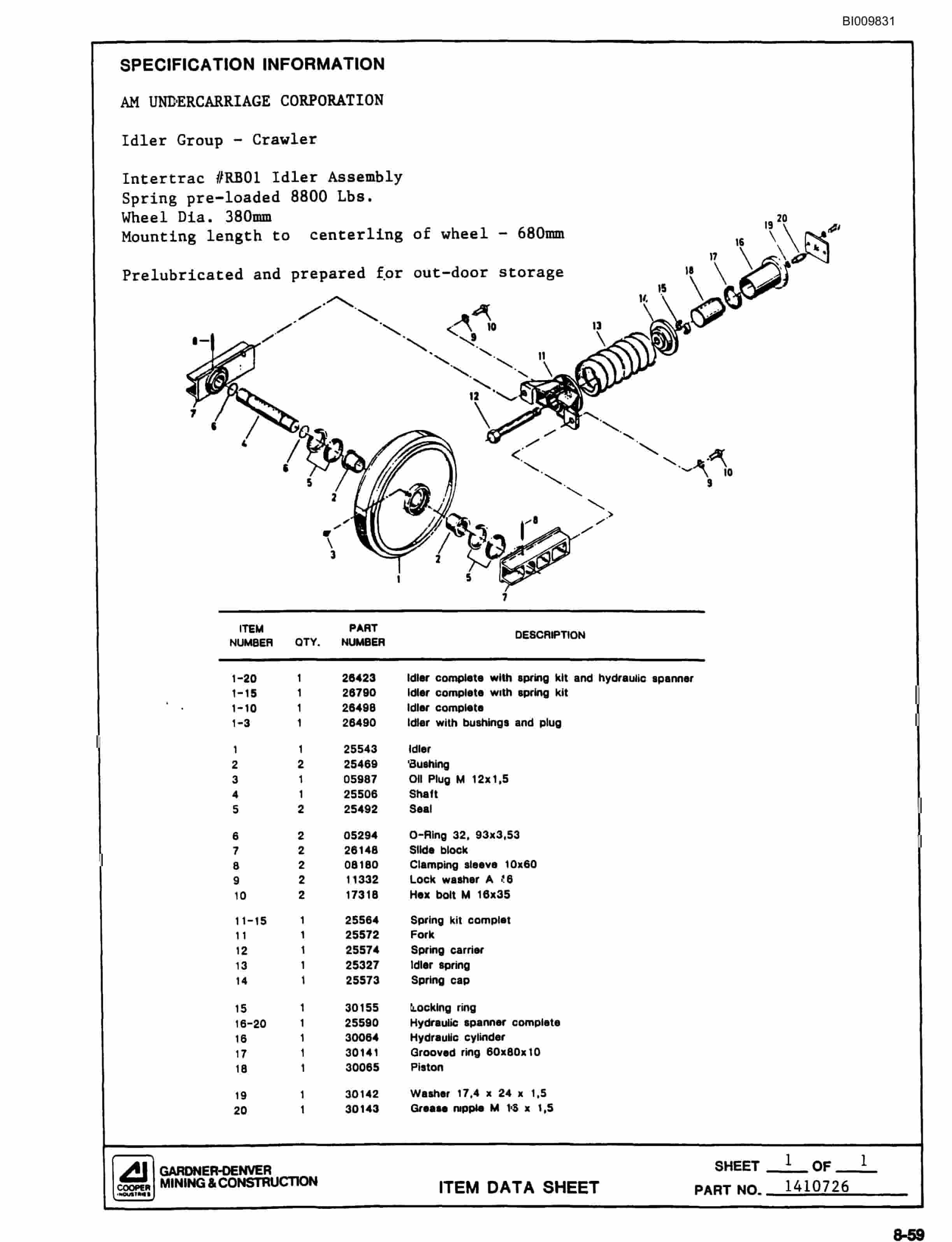 Bucyrus SCH2500II Self Contained Hydraulic Track Drill Parts Catalog BI009831-5