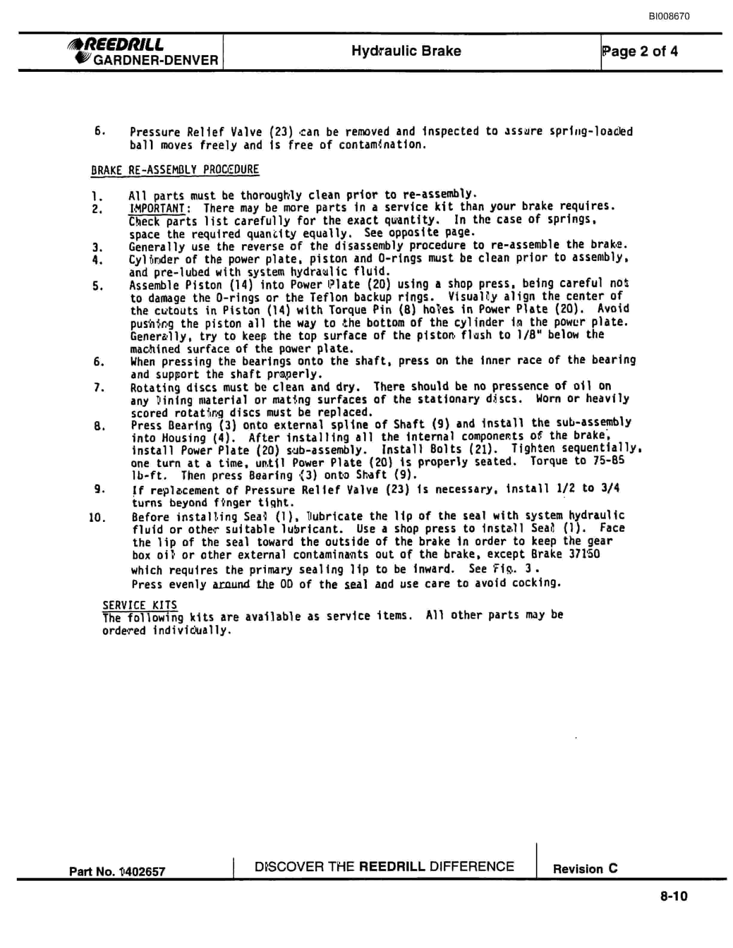Bucyrus SCH2500ll Self Contained Hydraulic Track Drill Parts Catalog BI008670-3