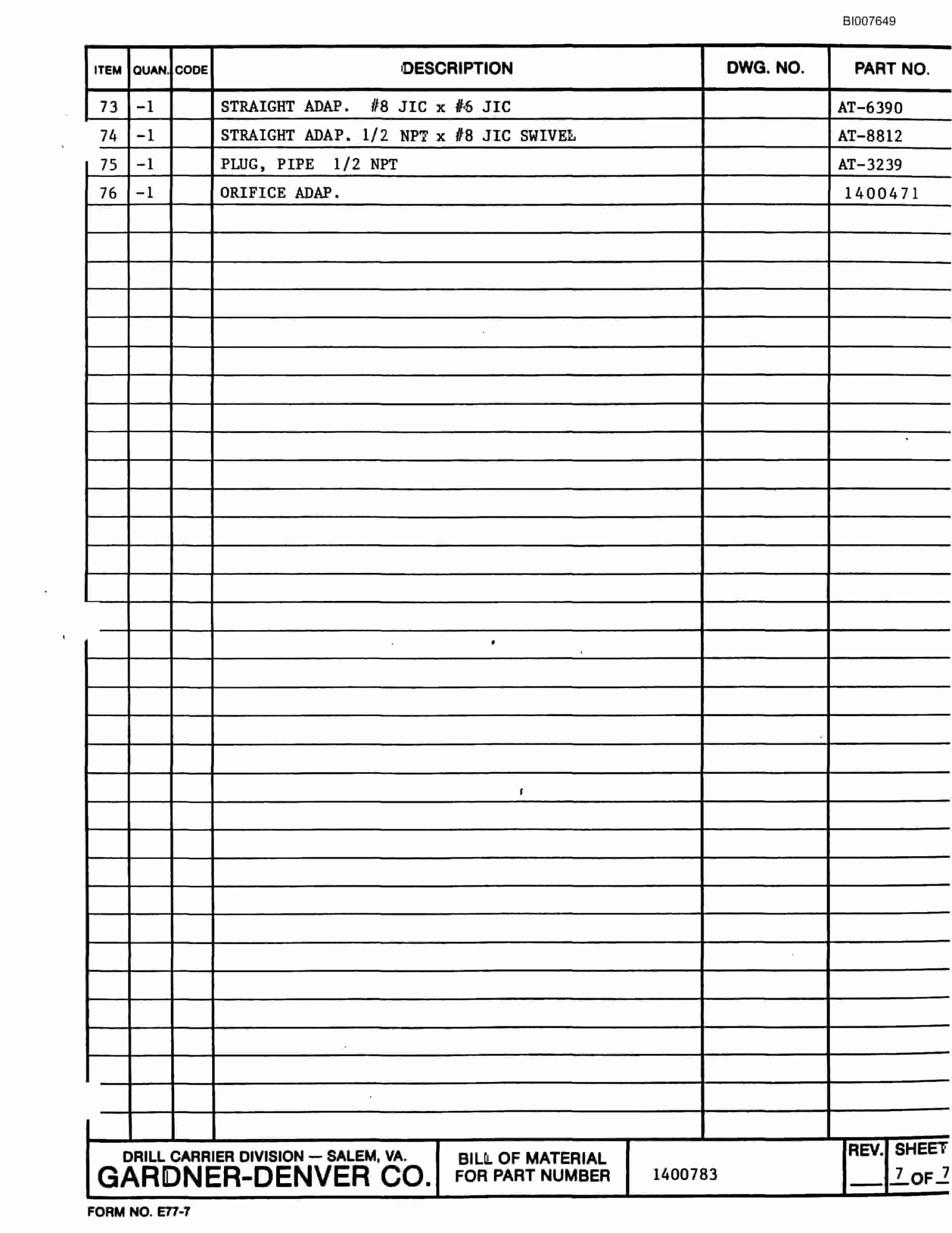 Bucyrus SCH3500 All Hydraulic Drilling Package Parts Catalog BI007649-4