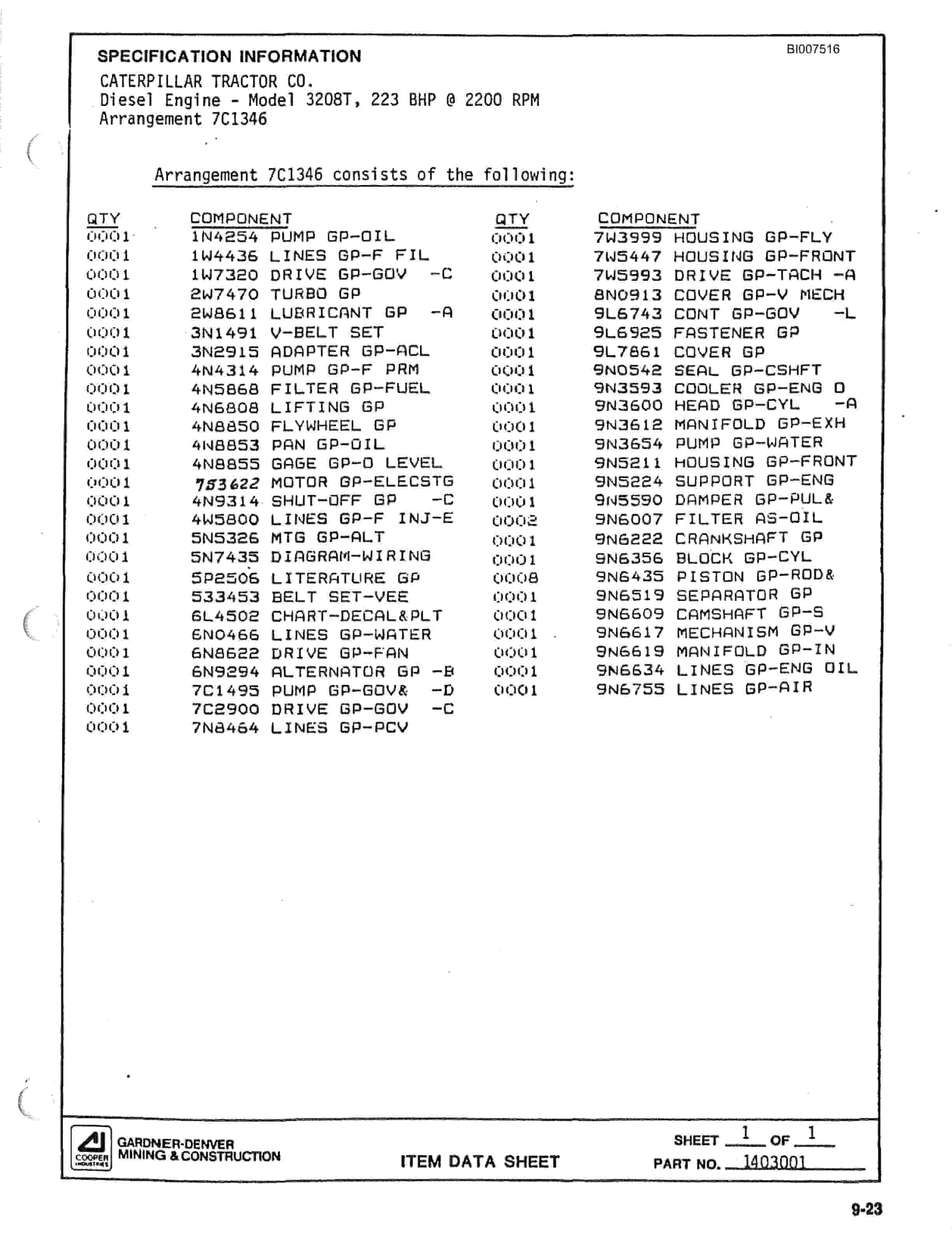 Bucyrus SCH3500 Self Contained Hydraulic Track Drill Parts Catalog BI007516-3