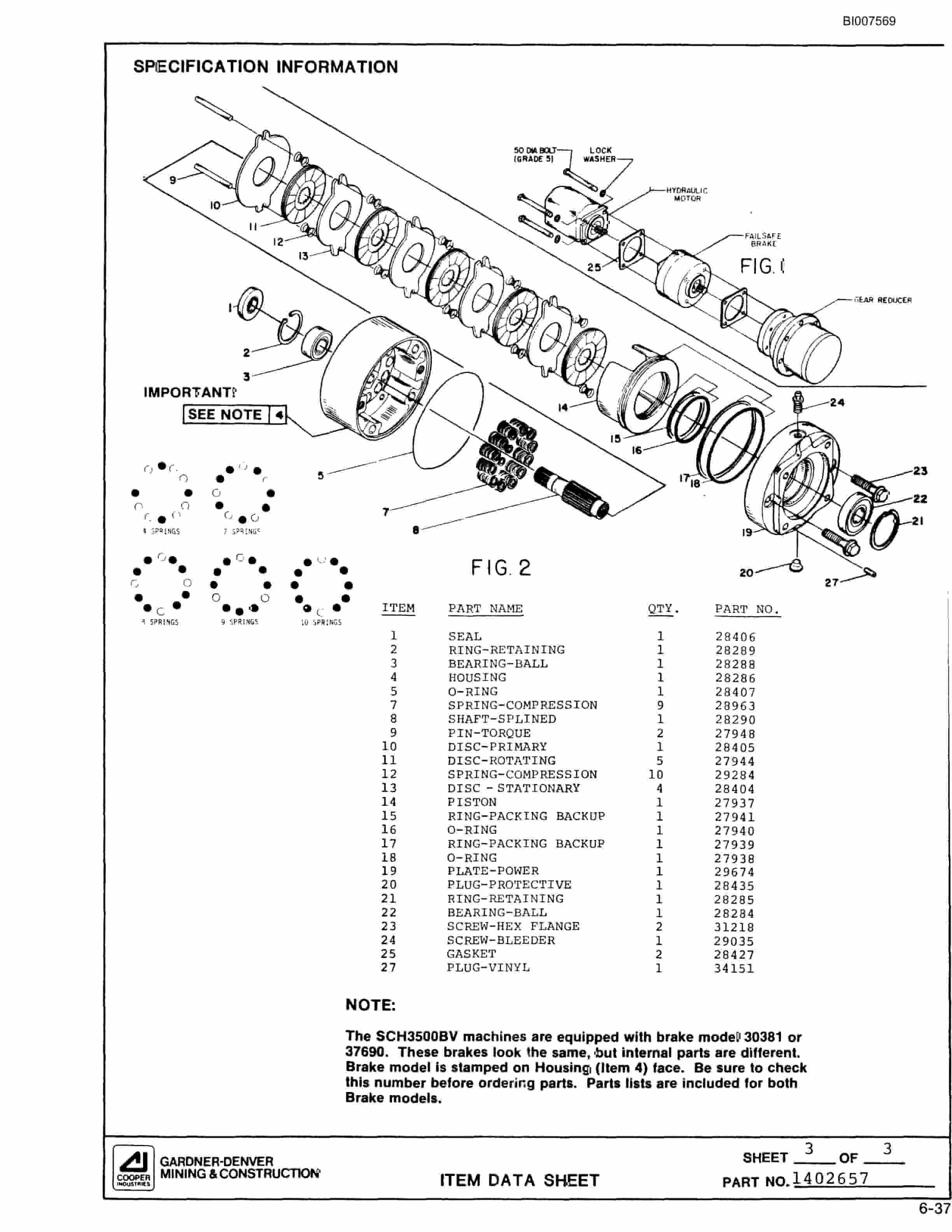 Bucyrus SCH3500BV All Hydraulic Drilling Package Parts Catalog BI007569-4