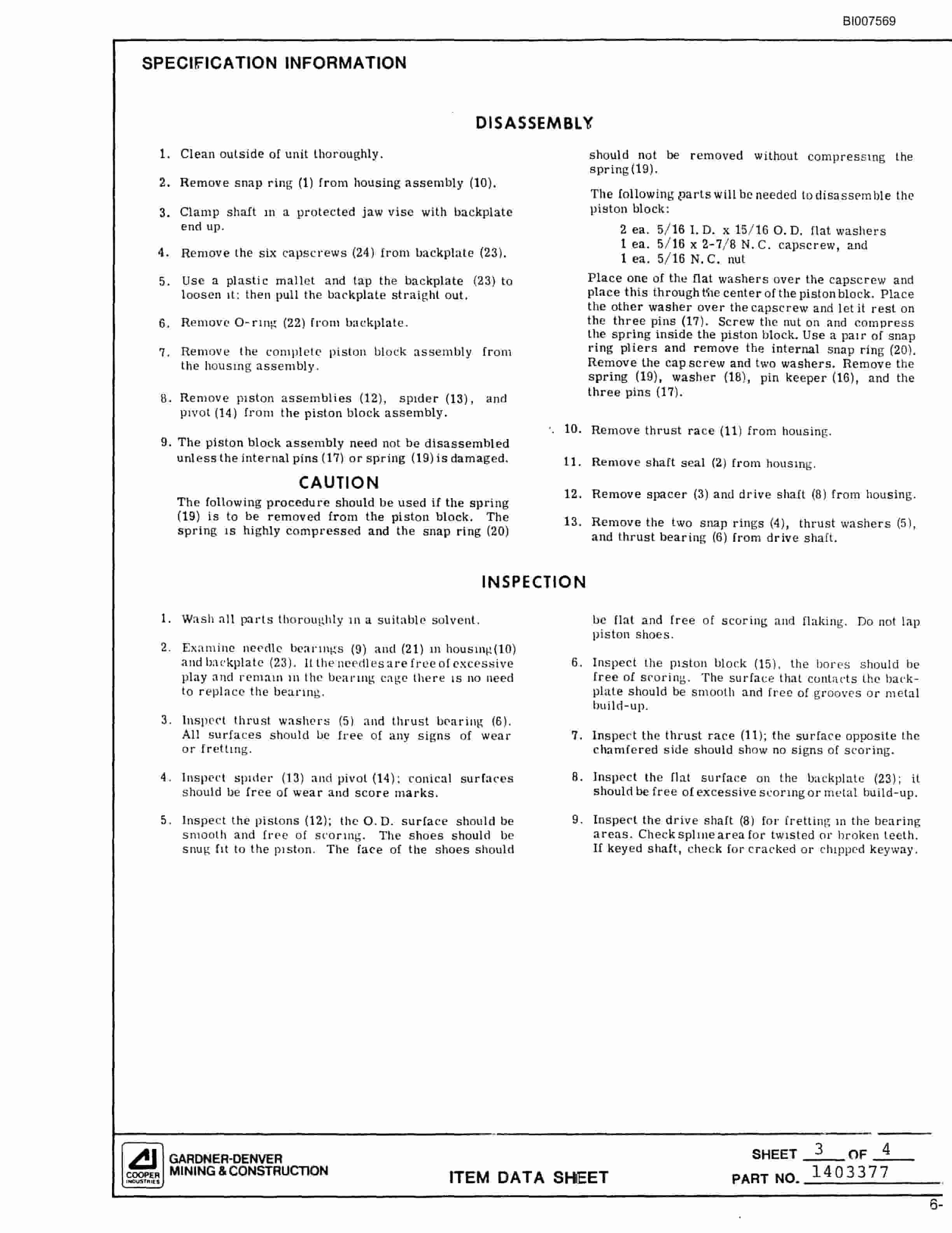 Bucyrus SCH3500BV All Hydraulic Drilling Package Parts Catalog BI007569-5