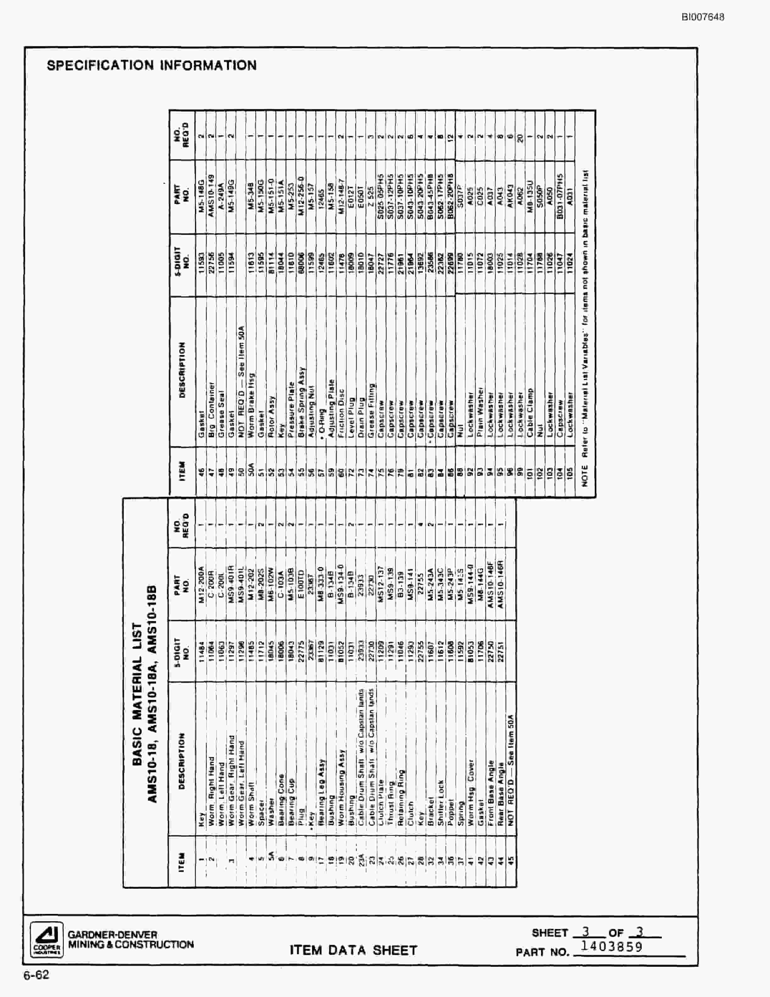 Bucyrus SCH3500BV All Hydraulic Drilling Package Parts Catalog BI007648-4