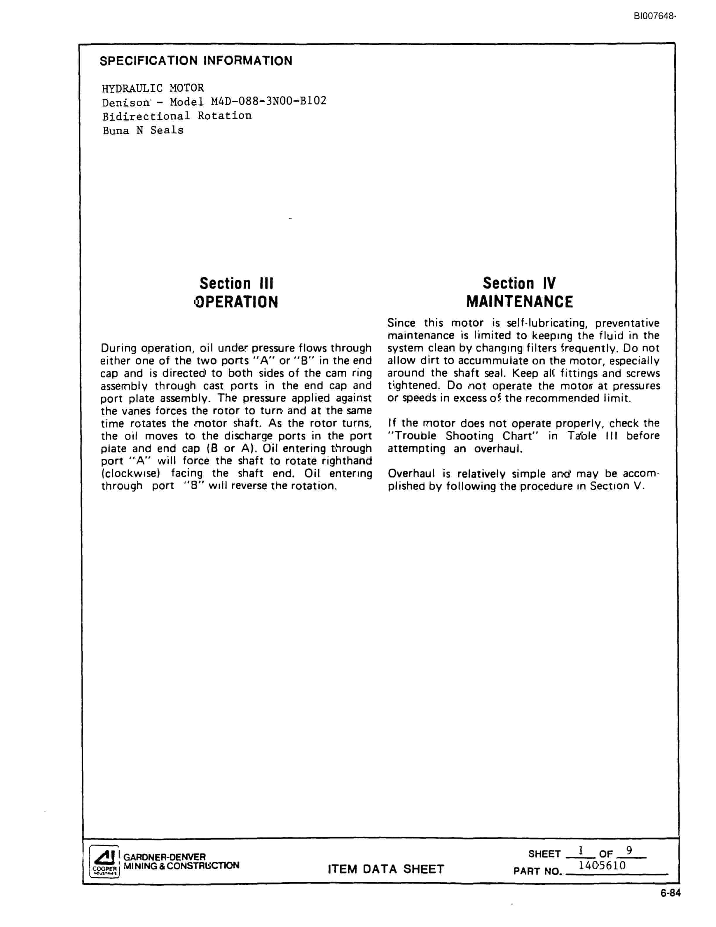 Bucyrus SCH3500BV All Hydraulic Drilling Package Parts Catalog BI007648-5