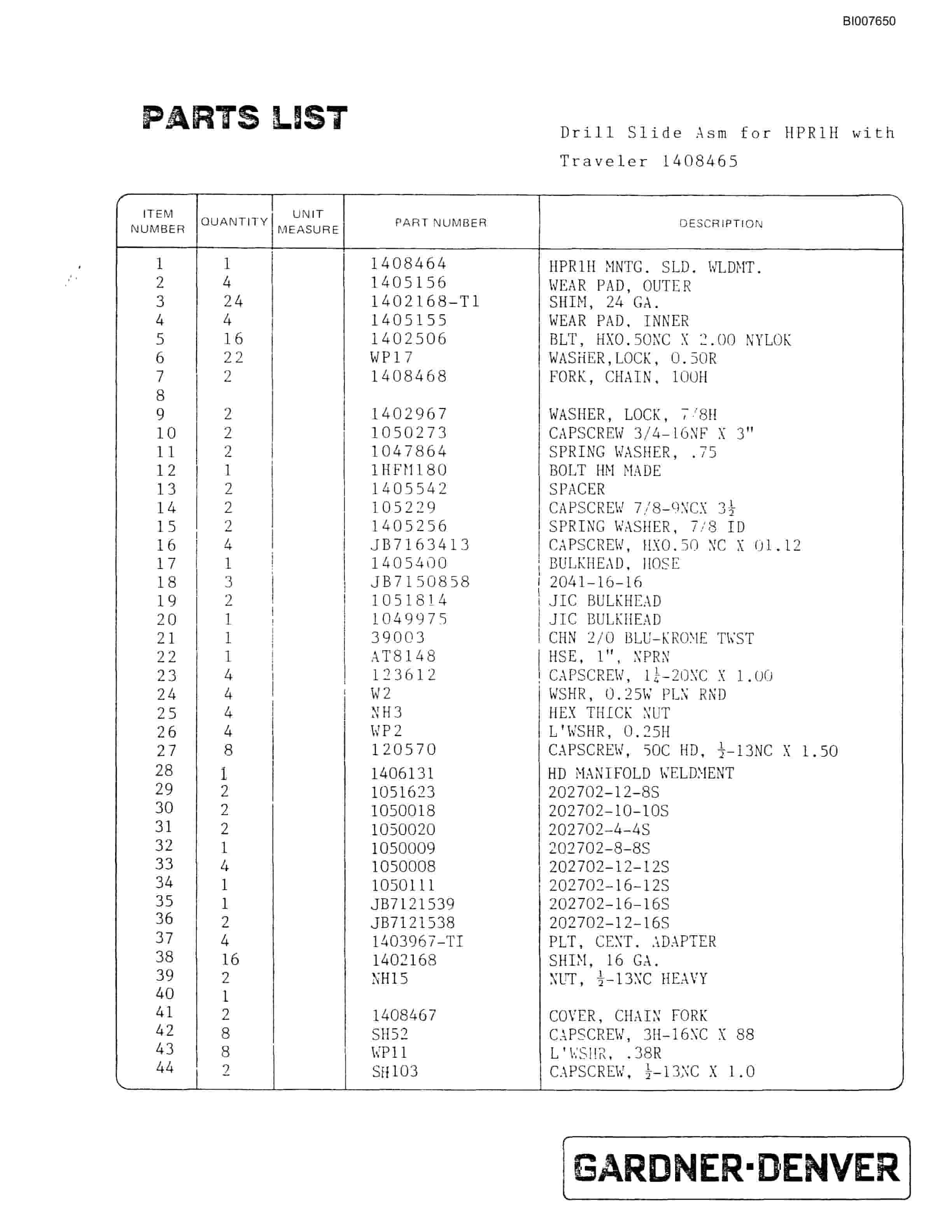 Bucyrus SCH3500BV All Hydraulic Drilling Package Parts Catalog BI007650-5