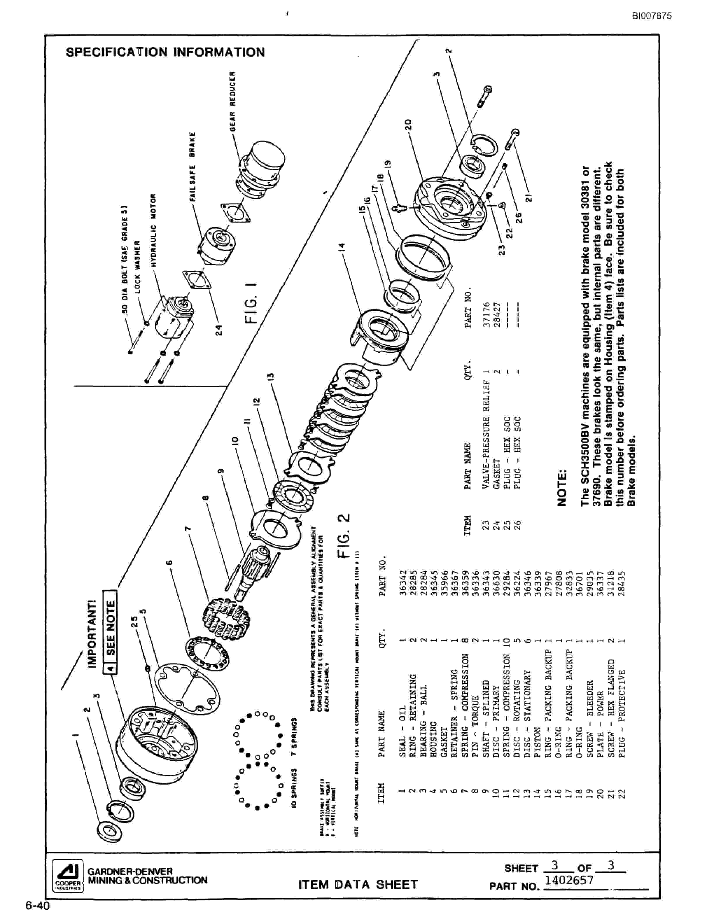 Bucyrus SCH3500BV All Hydraulic Drilling Package Parts Catalog BI007675-4