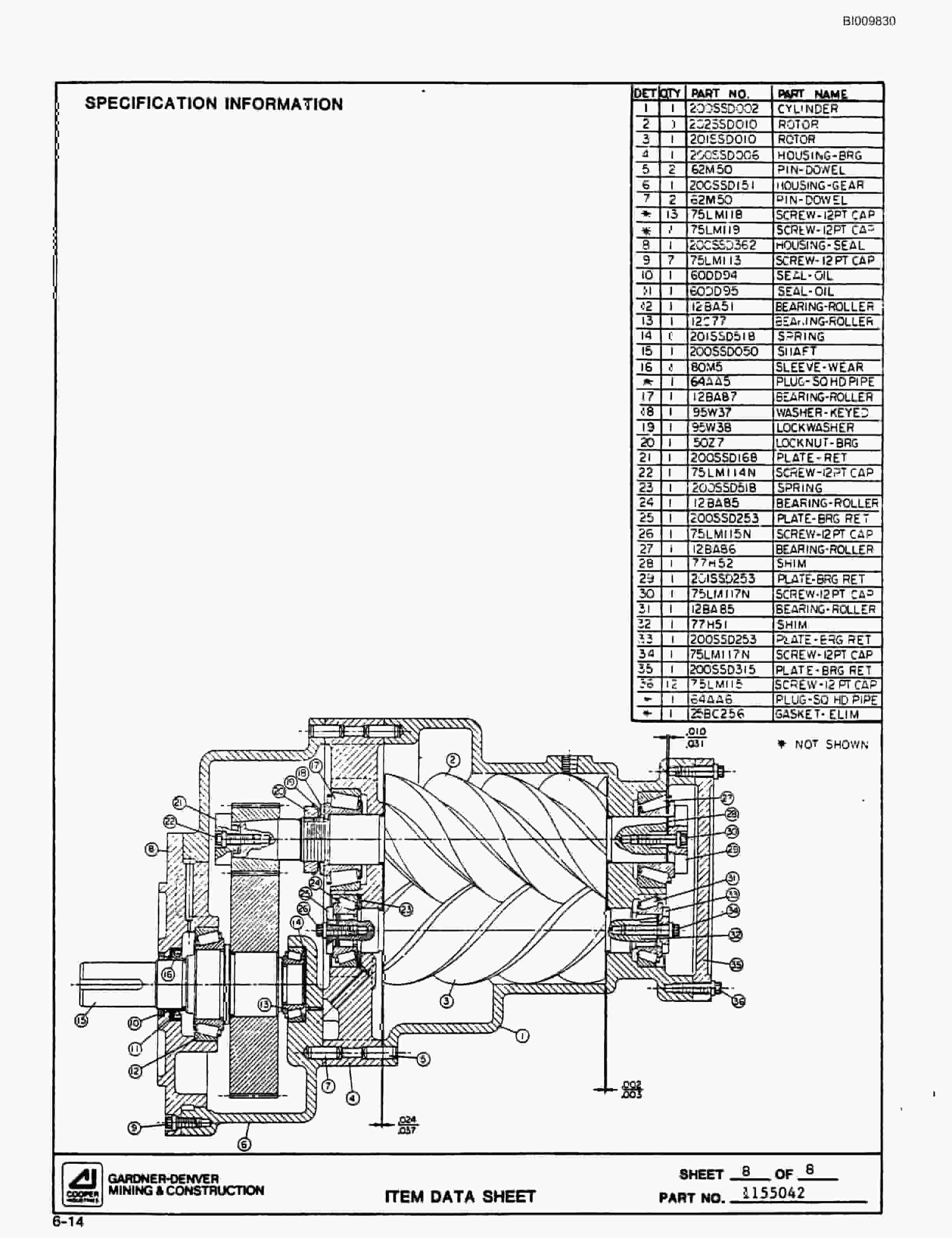 Bucyrus SCH3500BV All-Hydraulic Drilling Package Parts Catalog BI009830-3