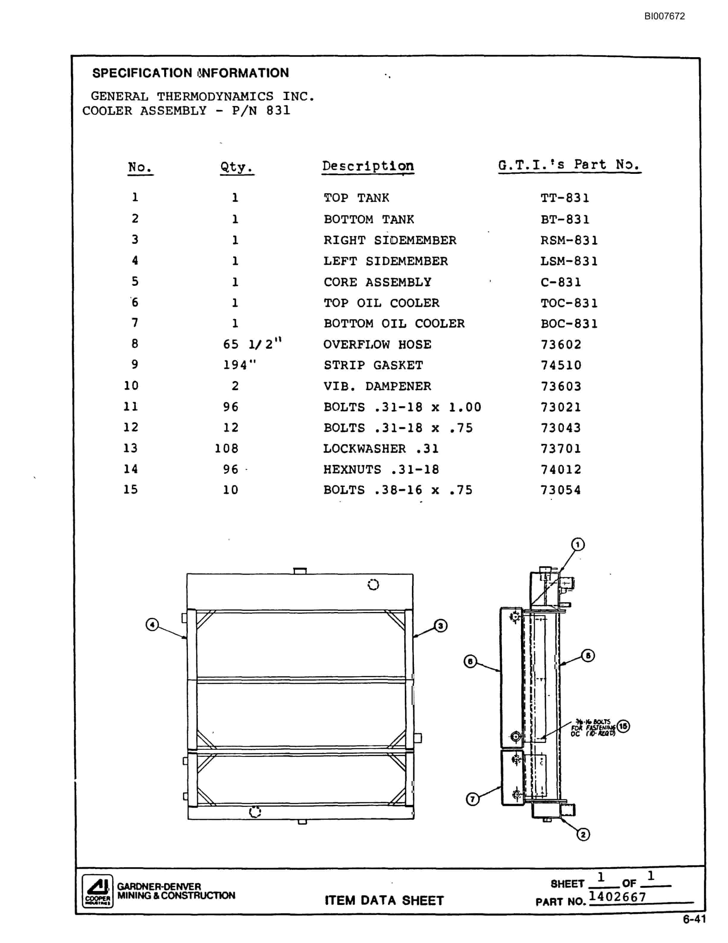 Bucyrus SCH3500BV Parts Catalog BI007672-5