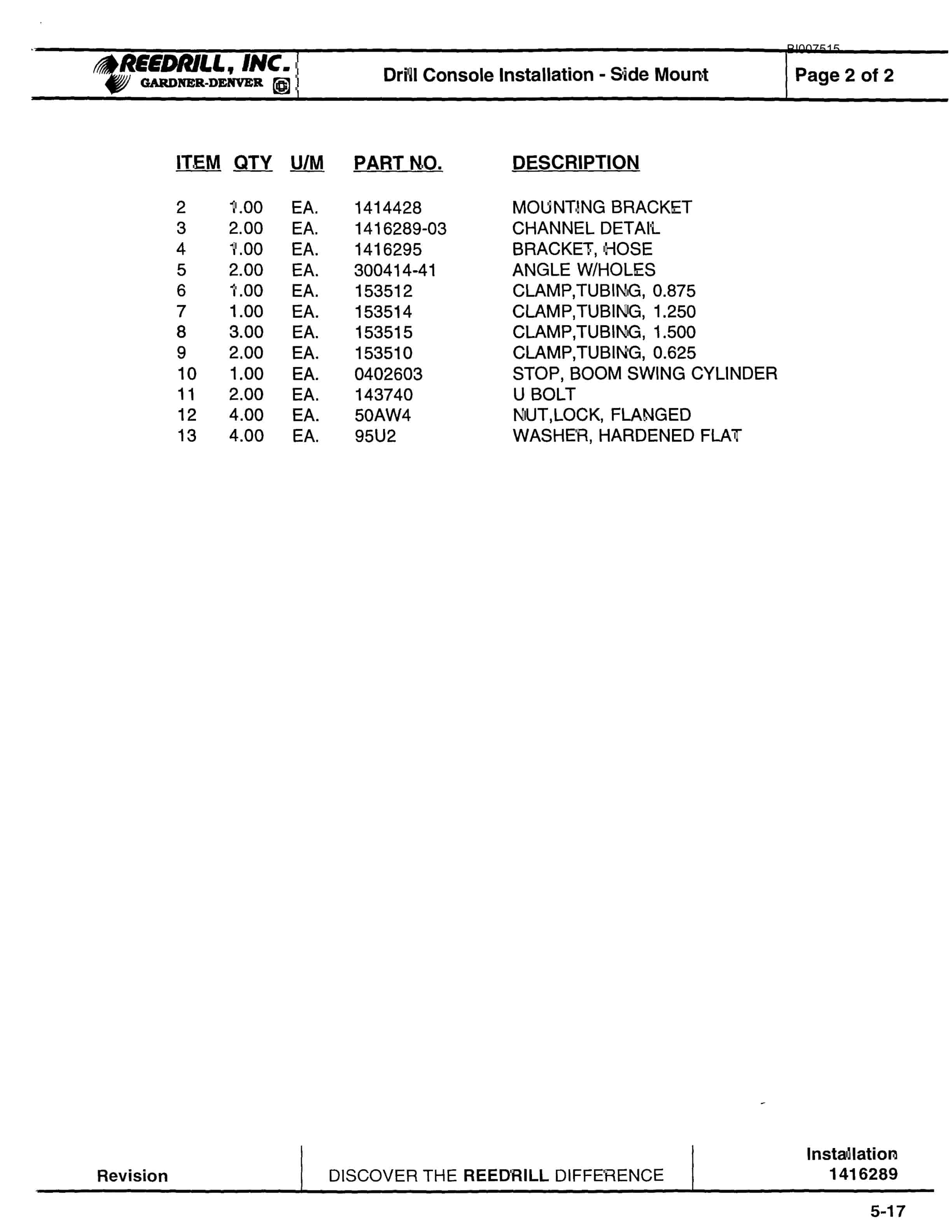 Bucyrus SCH3500BV1 Self Contained Hydraulic Track Drill Parts Catalog BI007515-2