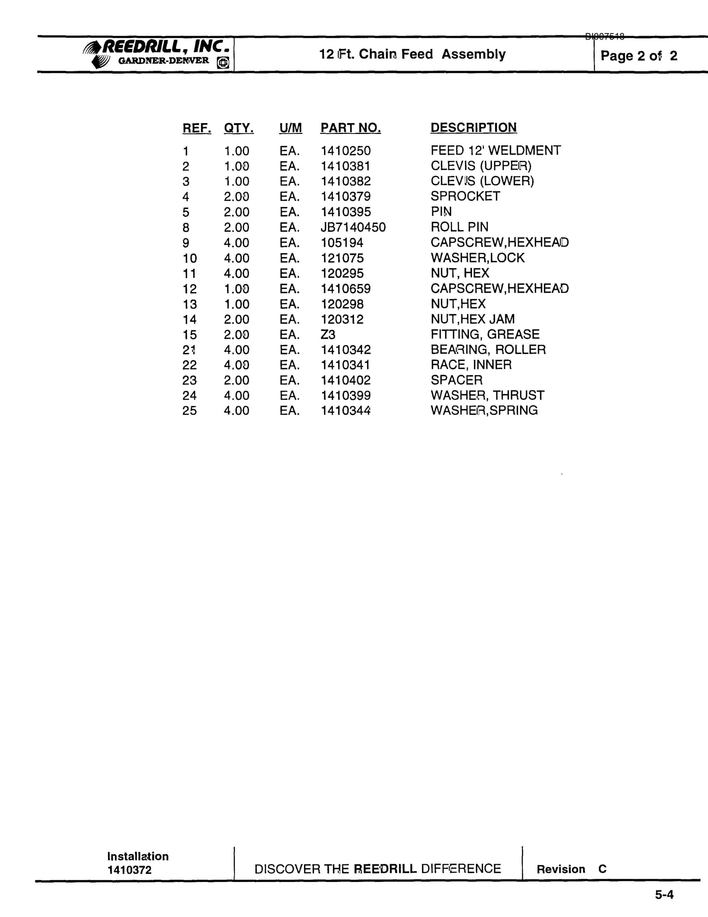 Bucyrus SCH3500BV1 Self Contained Hydraulic Track Drill Parts Catalog BI007518-2