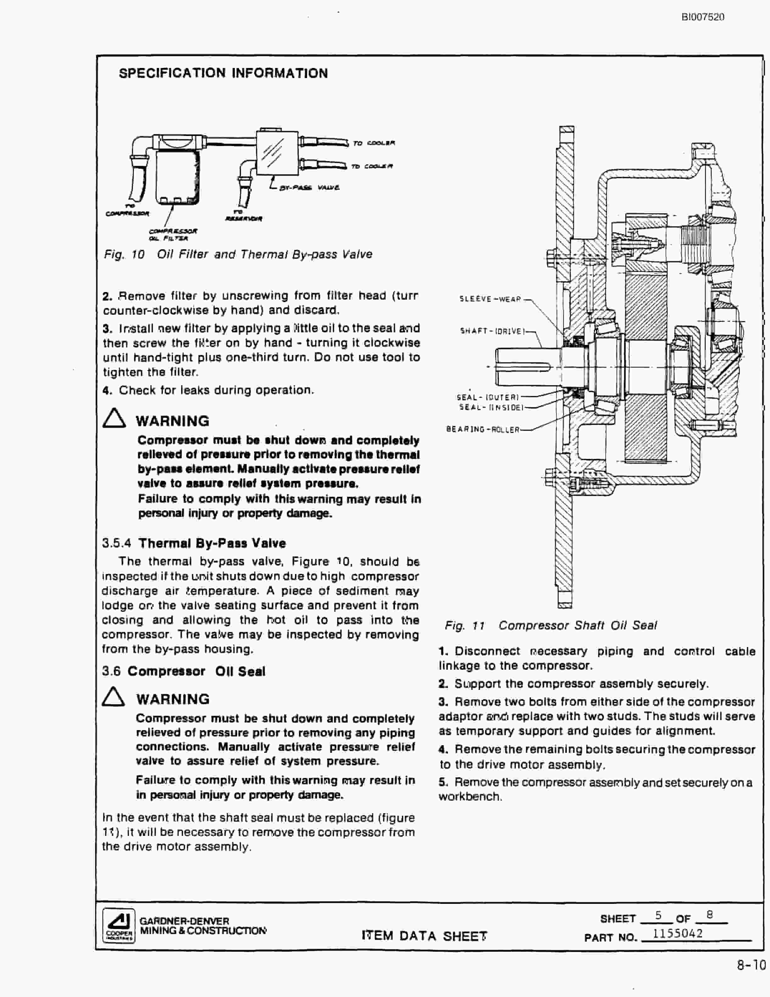 Bucyrus SCH3500BV1 Self Contained Hydraulic Track Drill Parts Catalog BI007520-5