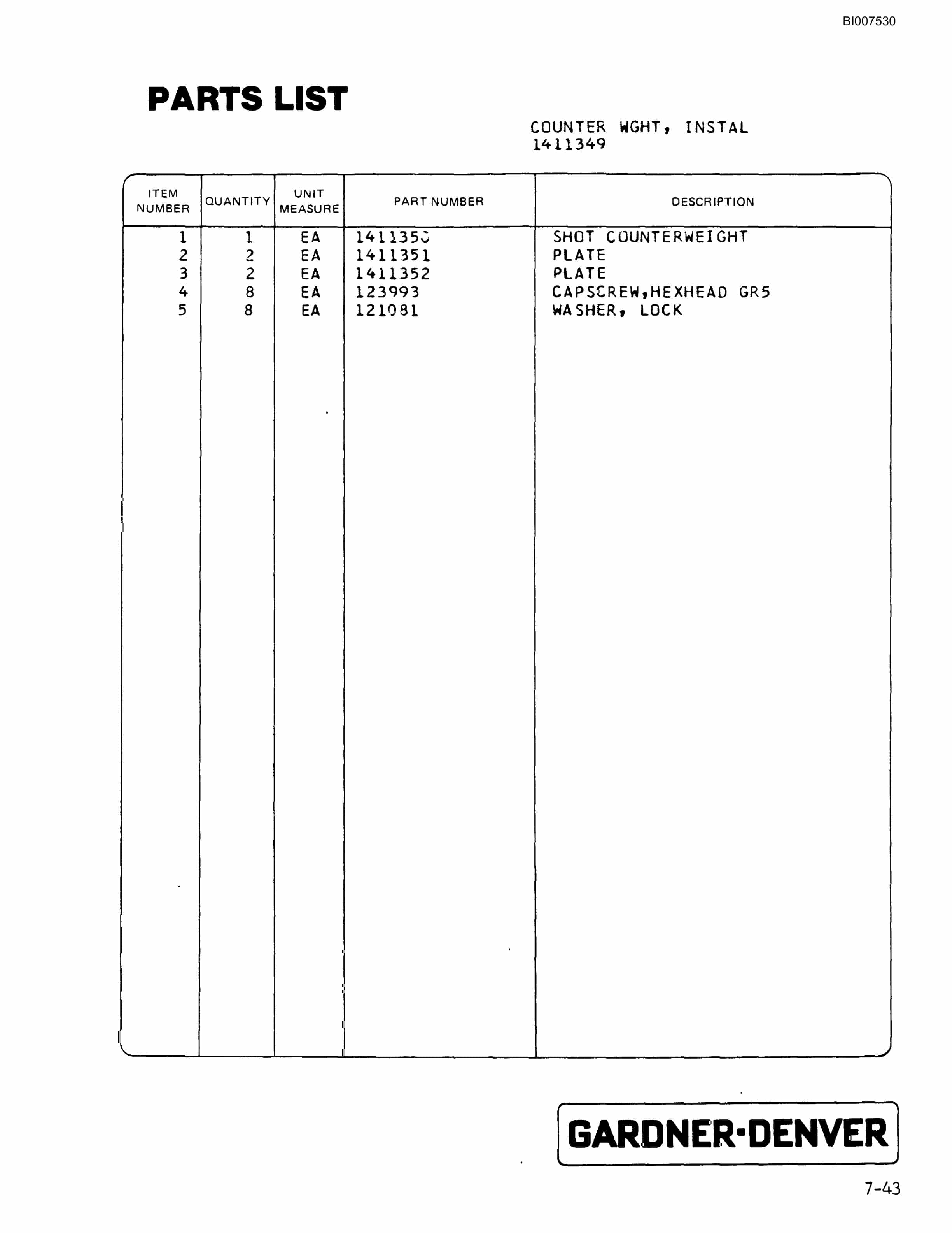 Bucyrus SCH3500BV1 Self Contained Hydraulic Track Drill Parts Catalog BI007530-4