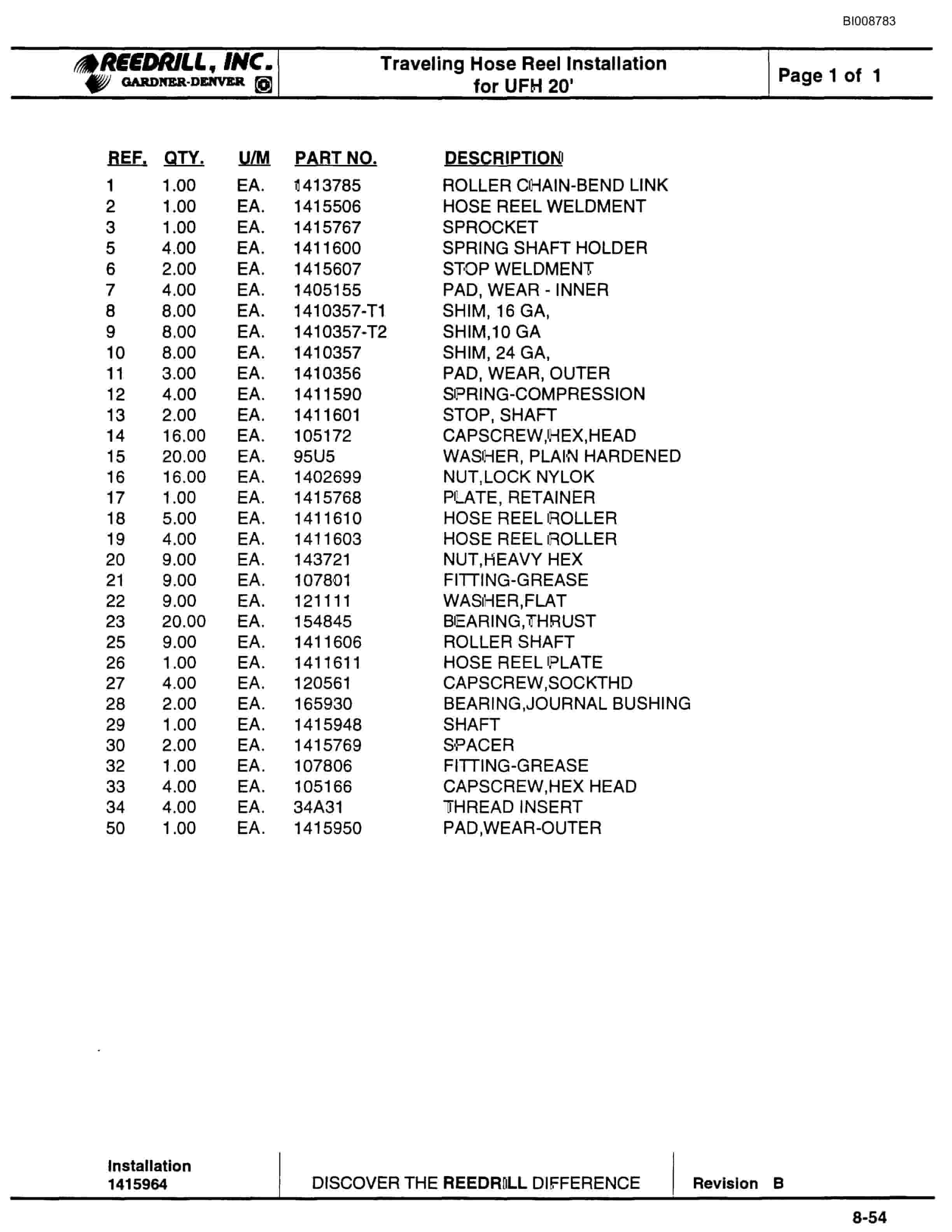 Bucyrus SCH3500BV1 Self Contained Hydraulic Track Drill Parts Catalog BI008783-4
