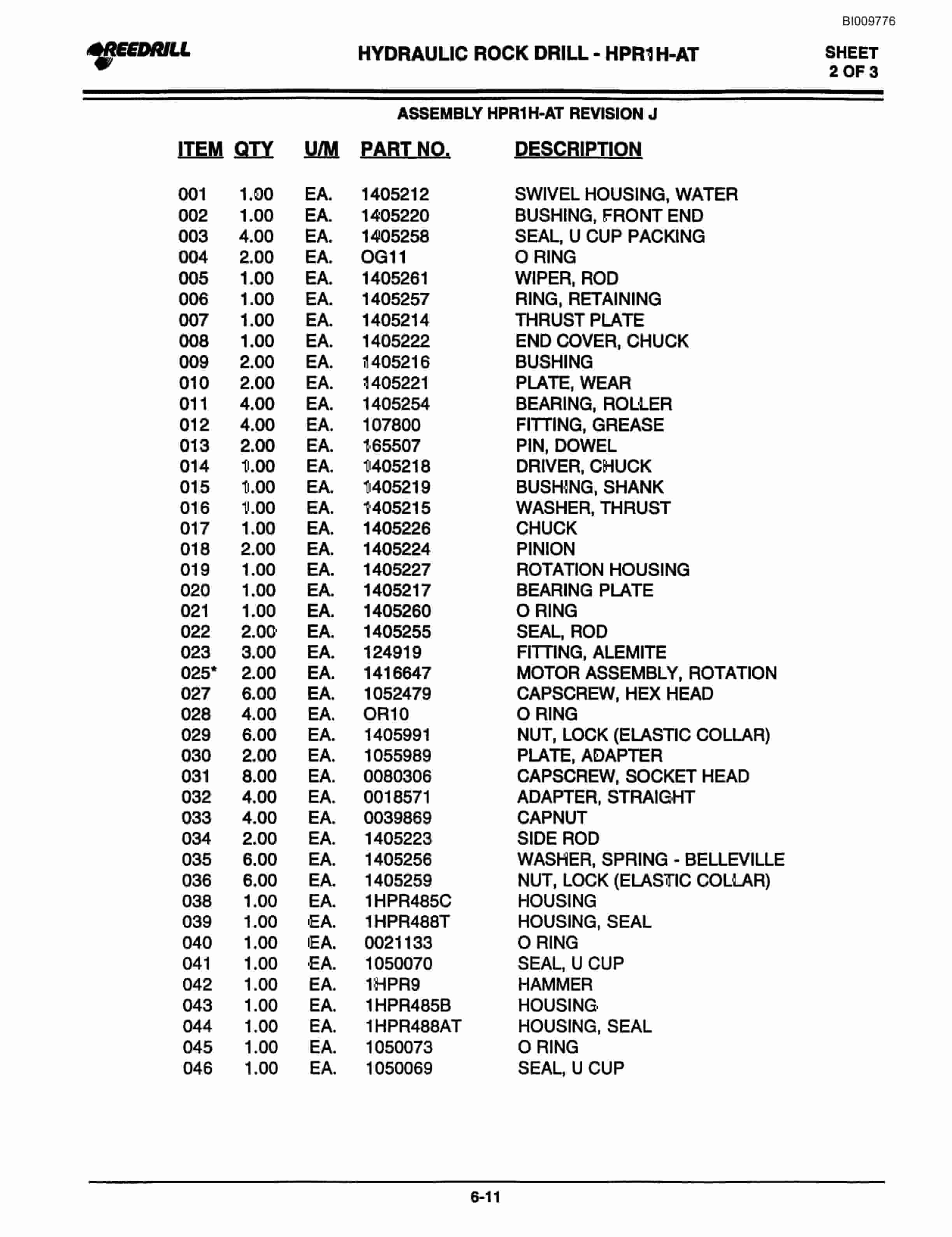 Bucyrus SCH4000 Hydraulic Track Drill Parts Catalog BI009776-2