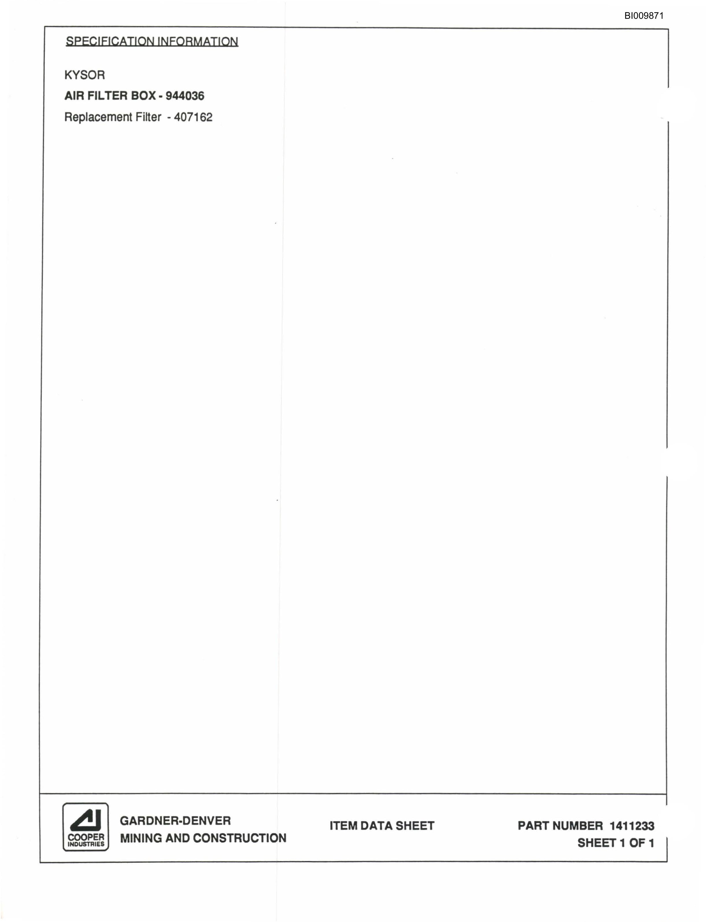 Bucyrus SCH4500 Hydra-Trac Parts Catalog BI009871-3