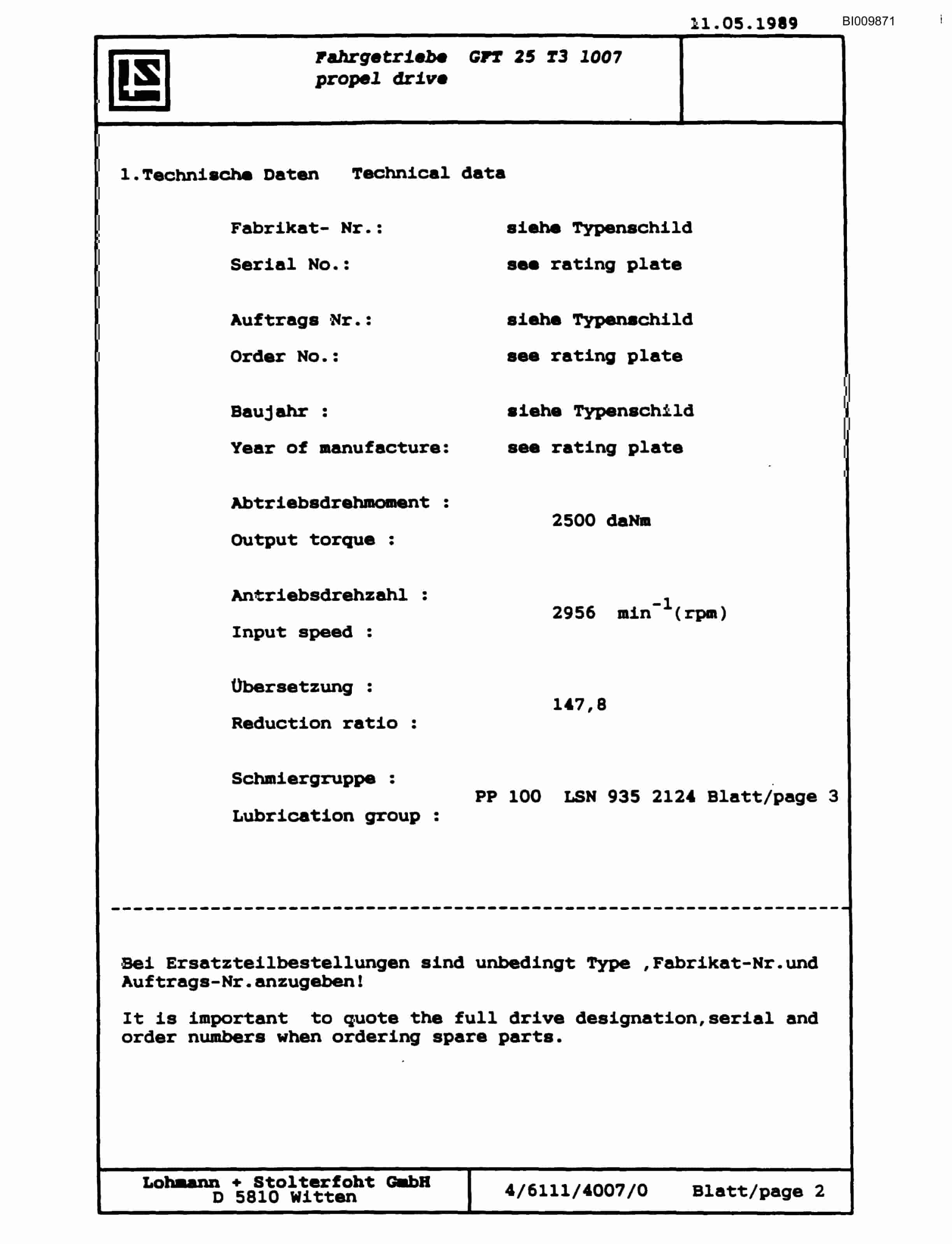 Bucyrus SCH4500 Hydra-Trac Parts Catalog BI009871-5