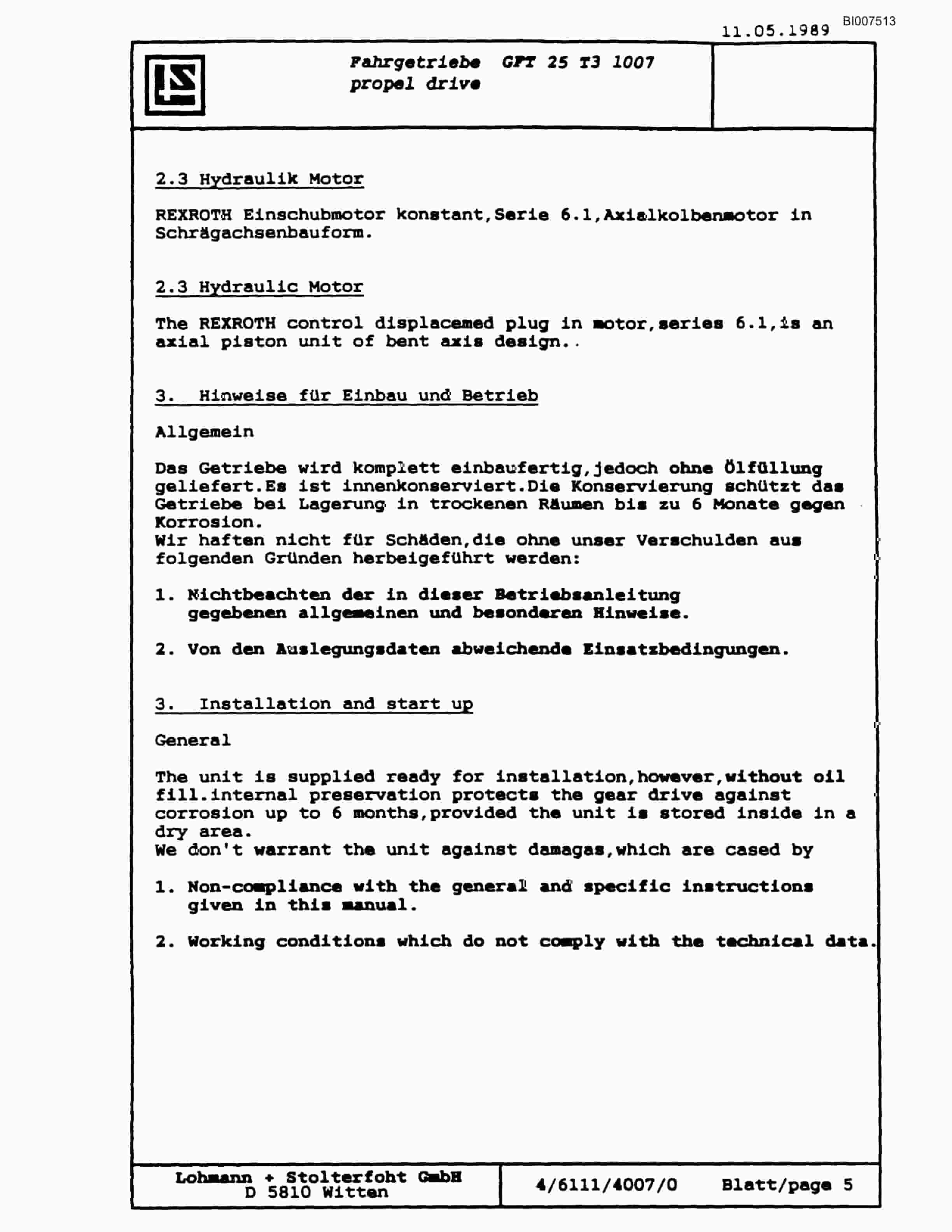 Bucyrus SCH4500 Self Contained Hydraulic Track Drill Parts Catalog BI007513-5
