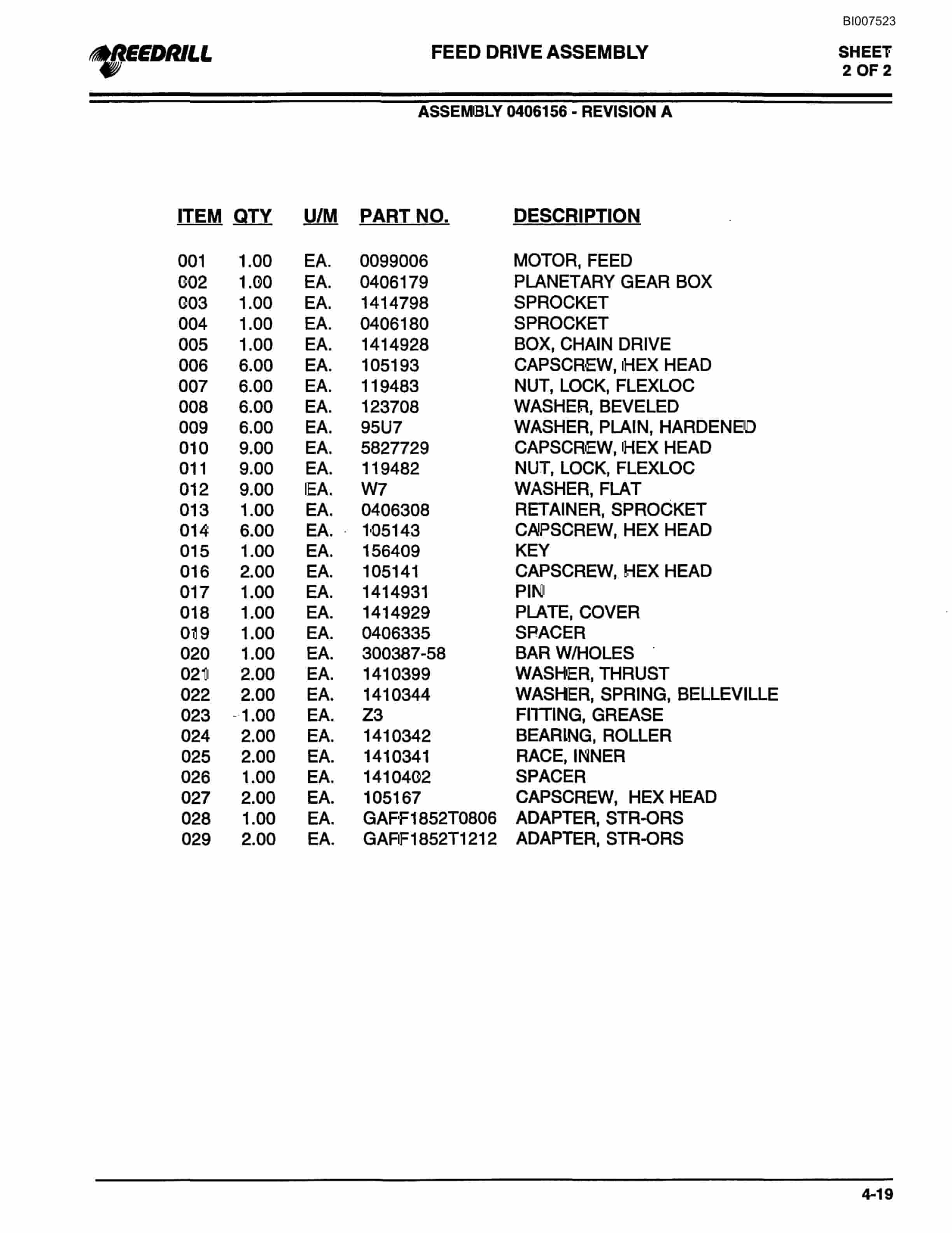 Bucyrus SCH4500 Self Contained Hydraulic Track Drill Parts Catalog BI007523-2