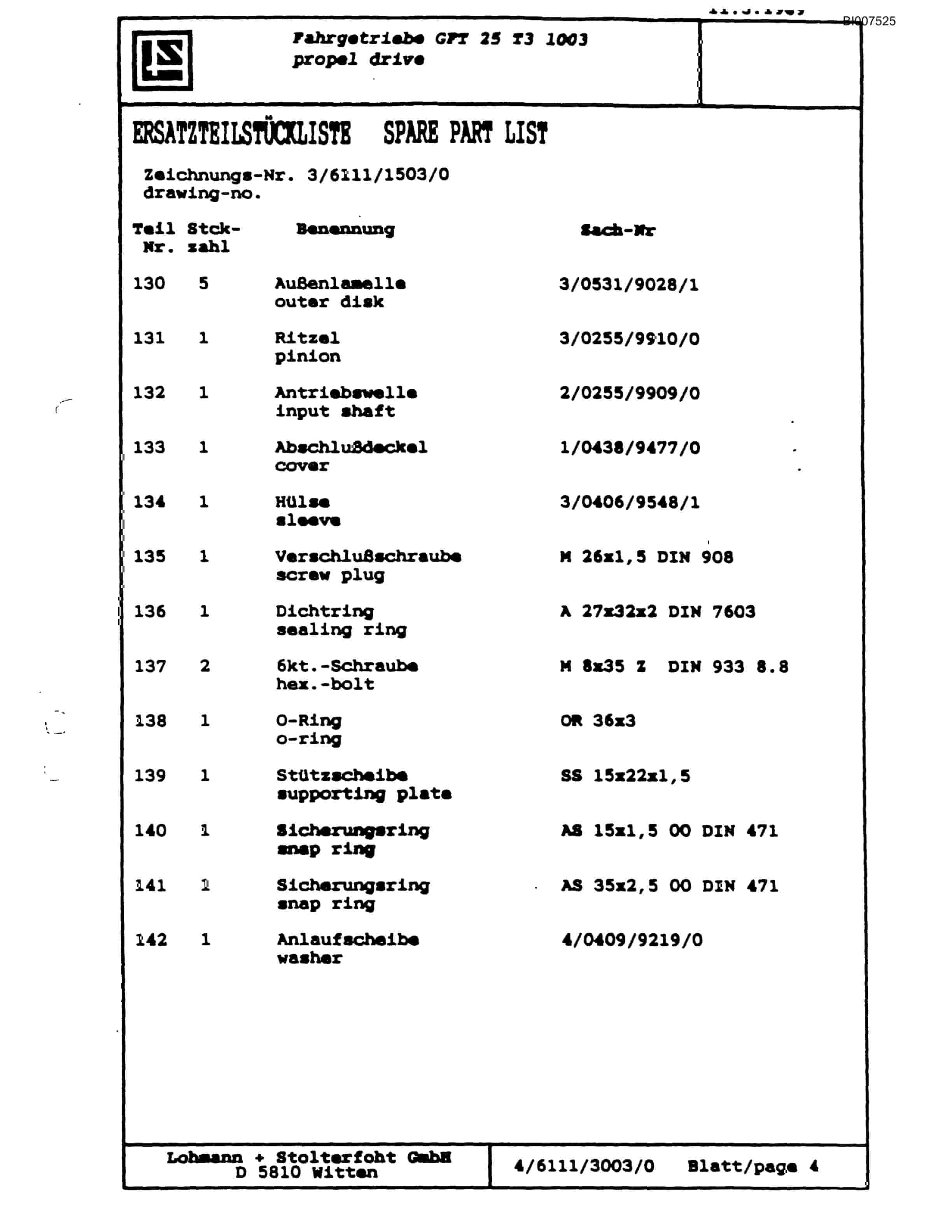 Bucyrus SCH4500 Self Contained Hydraulic Track Drill Parts Catalog BI007525-3