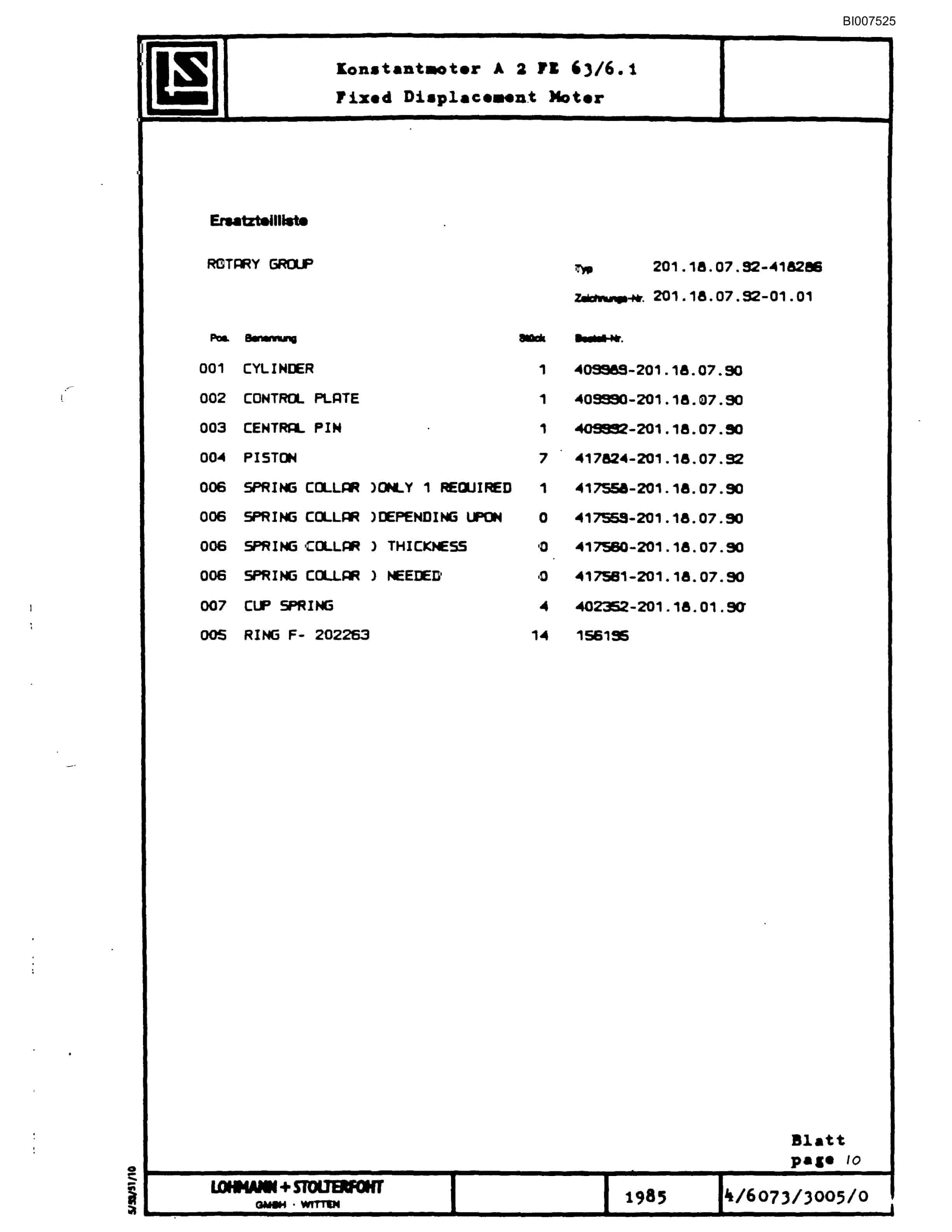 Bucyrus SCH4500 Self Contained Hydraulic Track Drill Parts Catalog BI007525-5