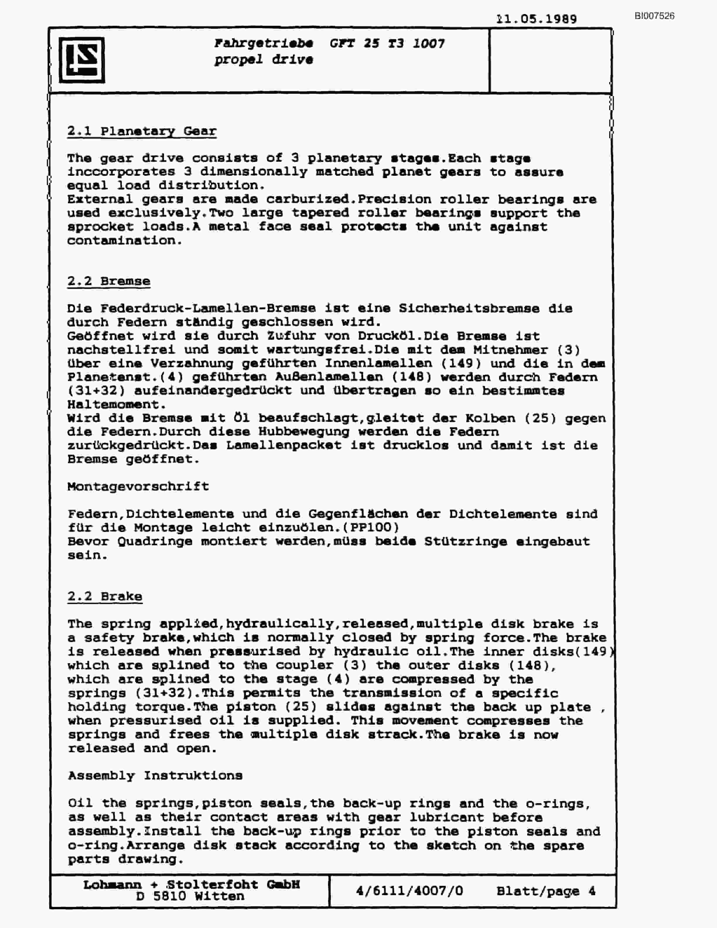 Bucyrus SCH4500 Self Contained Hydraulic Track Drill Parts Catalog BI007526-5