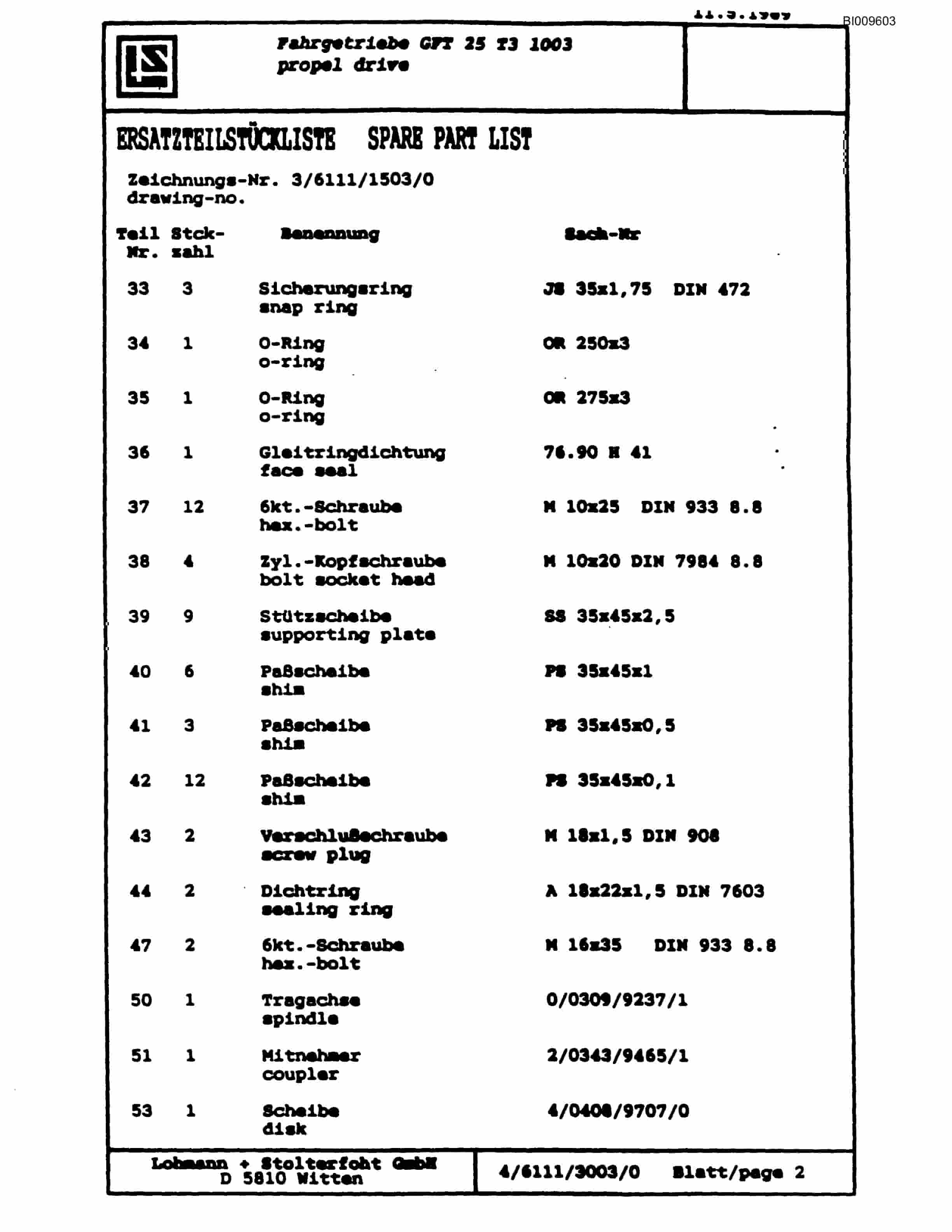 Bucyrus SCH4500 Self Contained Hydraulic Track Drill Parts Catalog BI009603-5