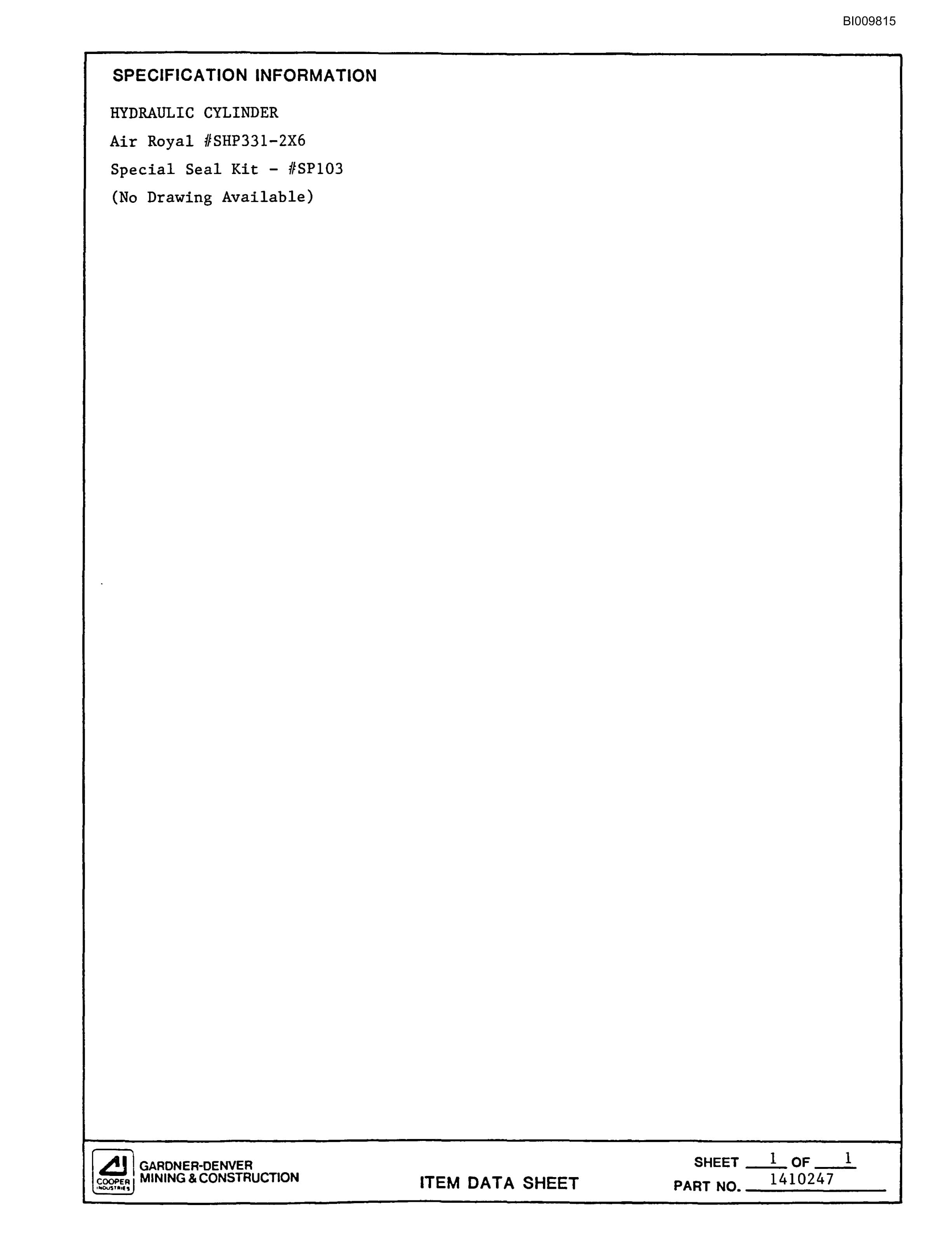 Bucyrus SCH4500 Self Contained Hydraulic Track Drill Parts Catalog BI009815-2