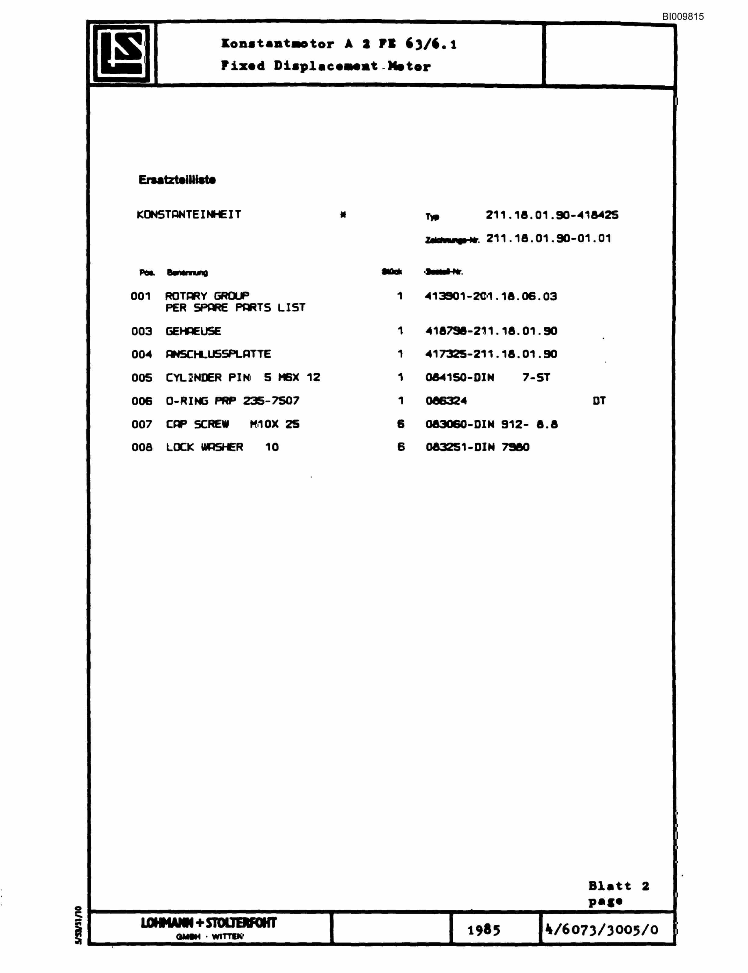 Bucyrus SCH4500 Self Contained Hydraulic Track Drill Parts Catalog BI009815-4