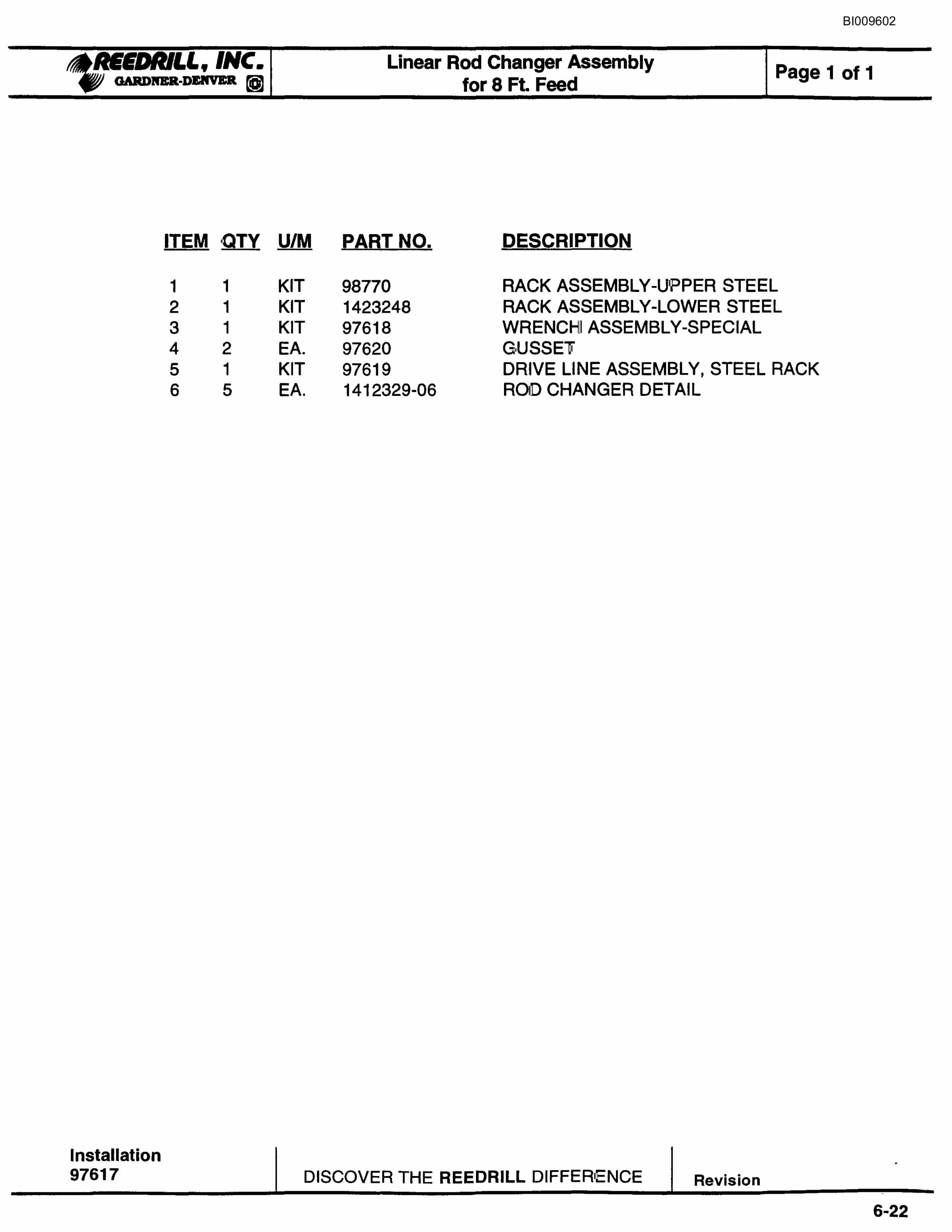 Bucyrus SCH5000 HPRH-C Drill Parts Catalog BI009602-2