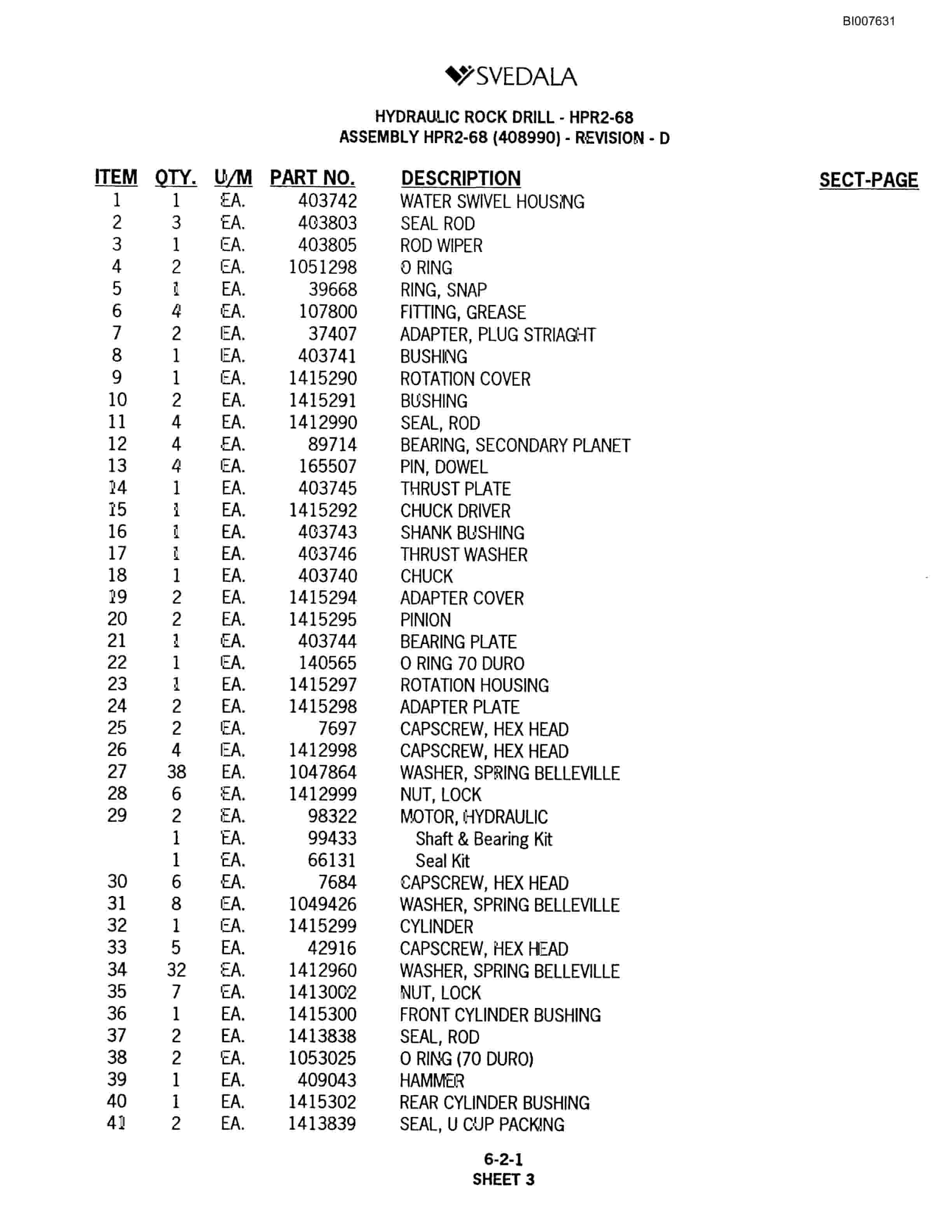 Bucyrus SCH5000 Hydraulic Track Drill Parts Catalog BI007631-2