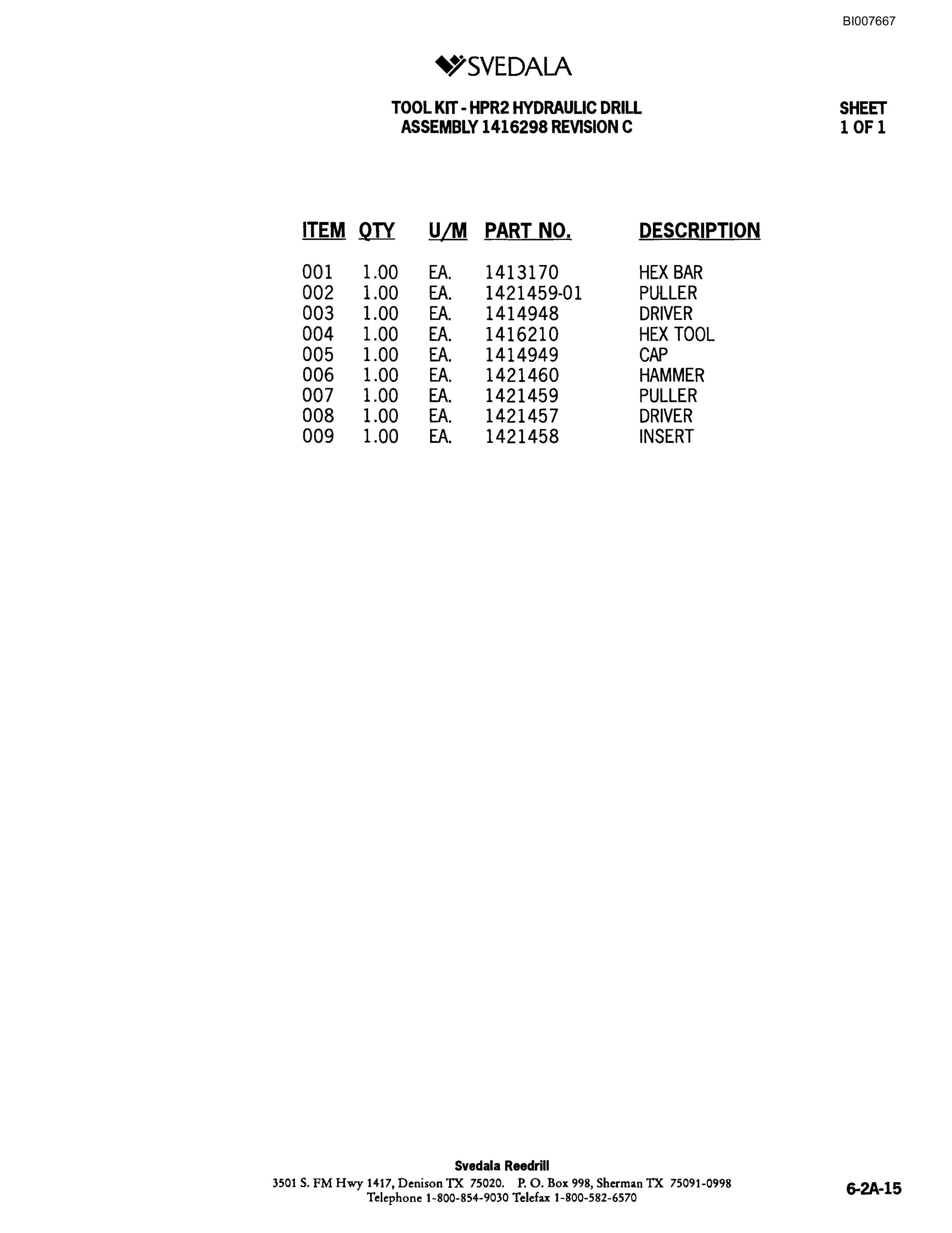 Bucyrus SCH5000 Hydraulic Track Drill Parts Catalog BI007667-2