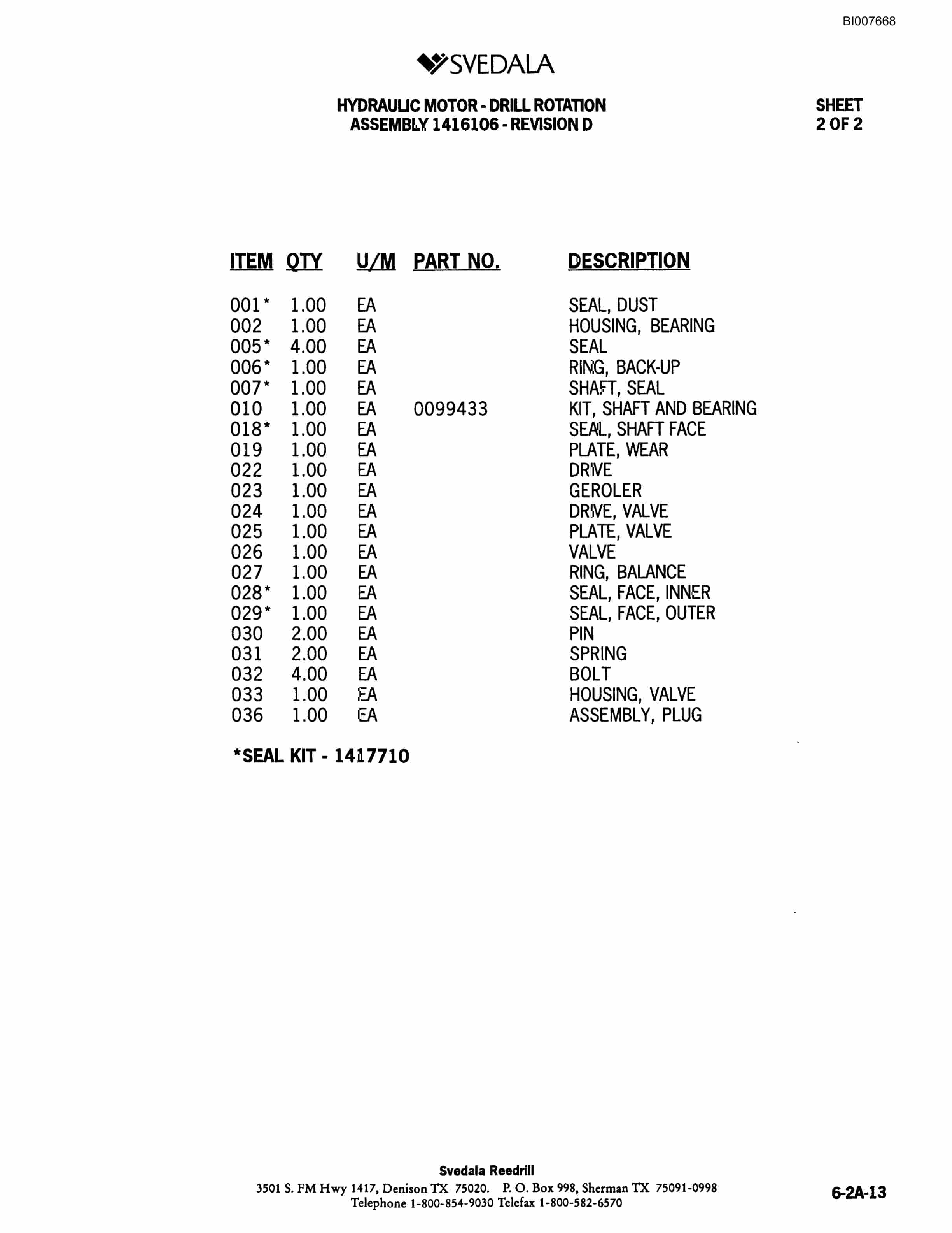 Bucyrus SCH5000 Hydraulic Track Drill Parts Catalog BI007668-2