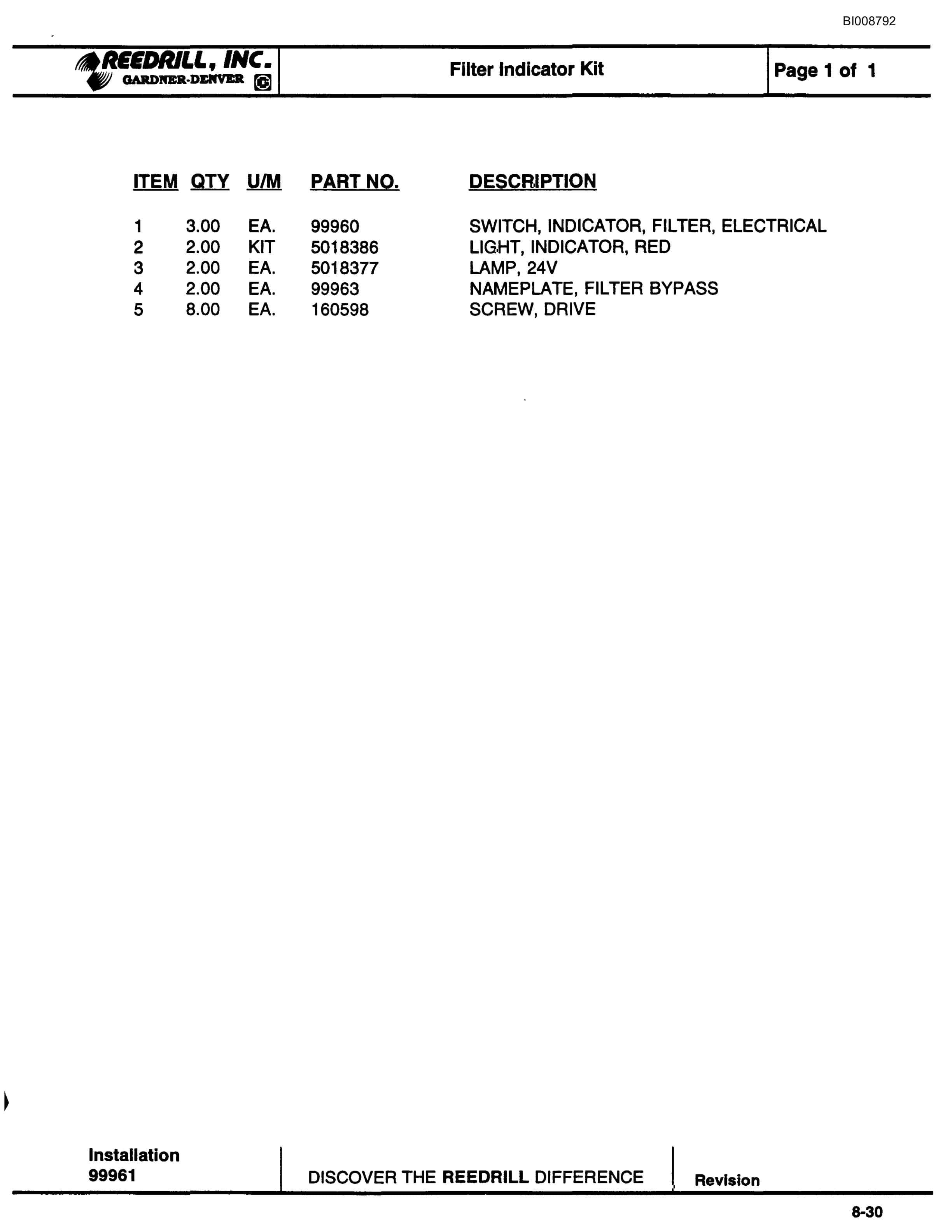 Bucyrus SCH5000 Hydraulic Track Drill Parts Catalog BI008792-4