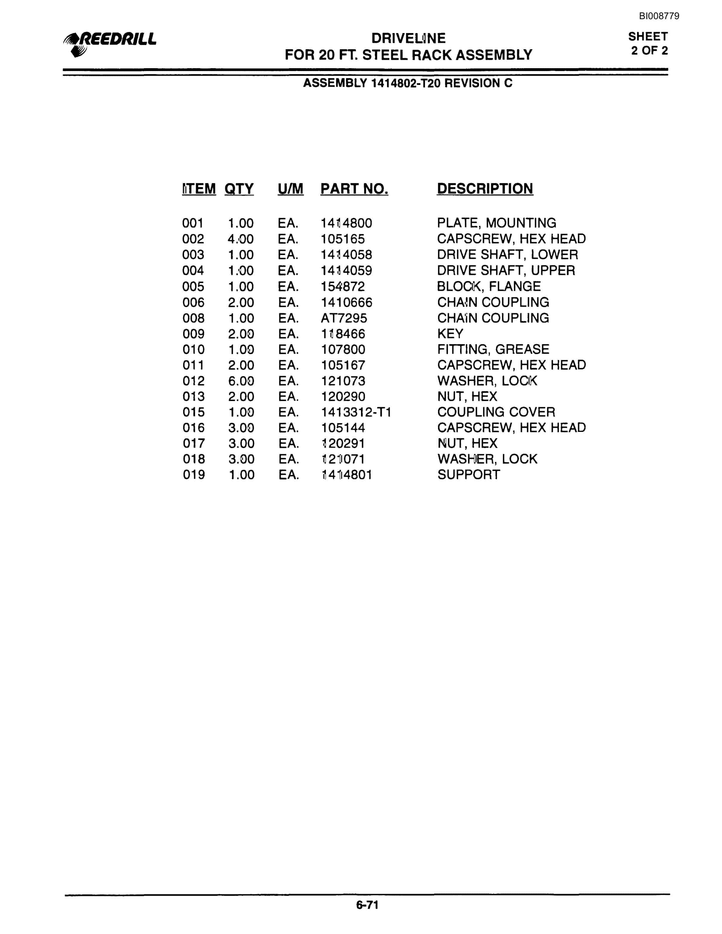 Bucyrus SCH5000 Self Contained Hydraulic Track Drill Parts Catalog BI008779-4
