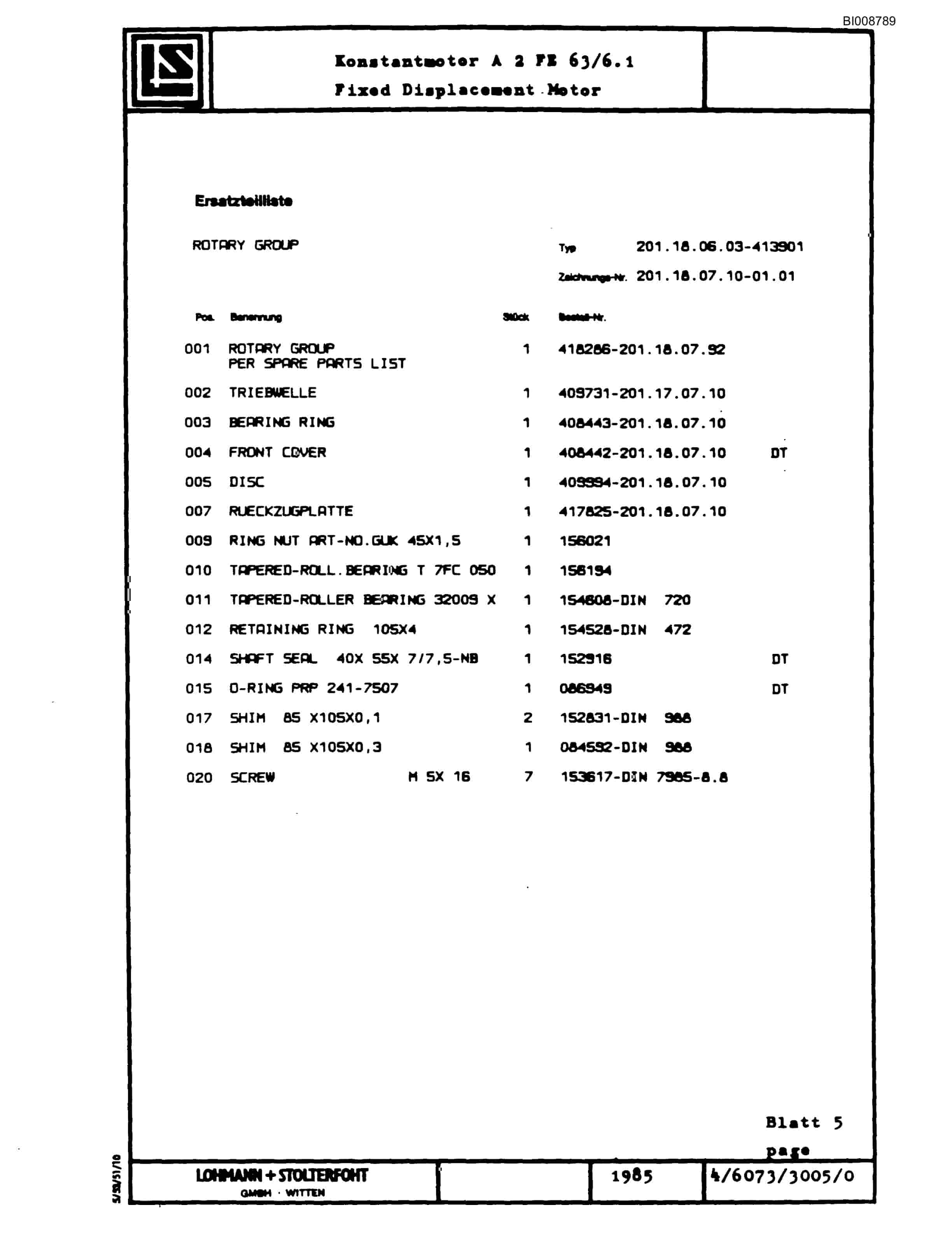 Bucyrus SCH5000 Self Contained Hydraulic Track Drill Parts Catalog BI008789-3