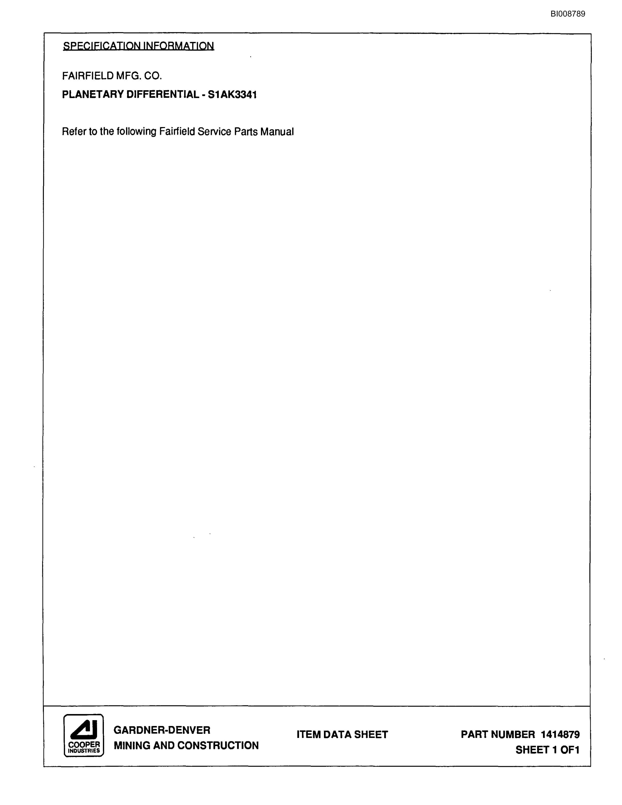 Bucyrus SCH5000 Self Contained Hydraulic Track Drill Parts Catalog BI008789-4