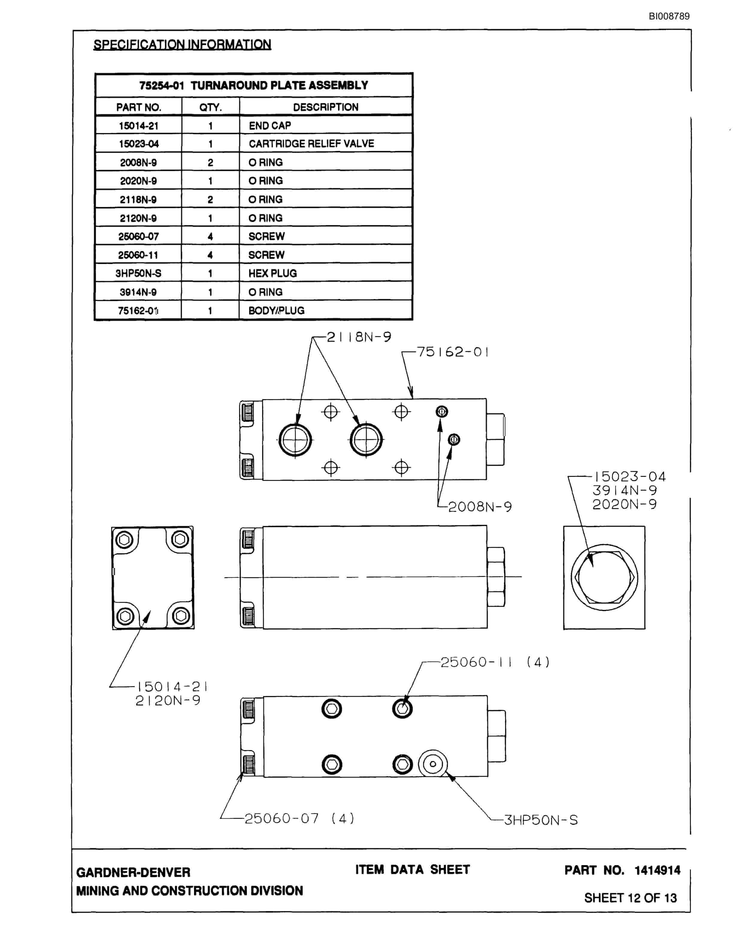 Bucyrus SCH5000 Self Contained Hydraulic Track Drill Parts Catalog BI008789-5