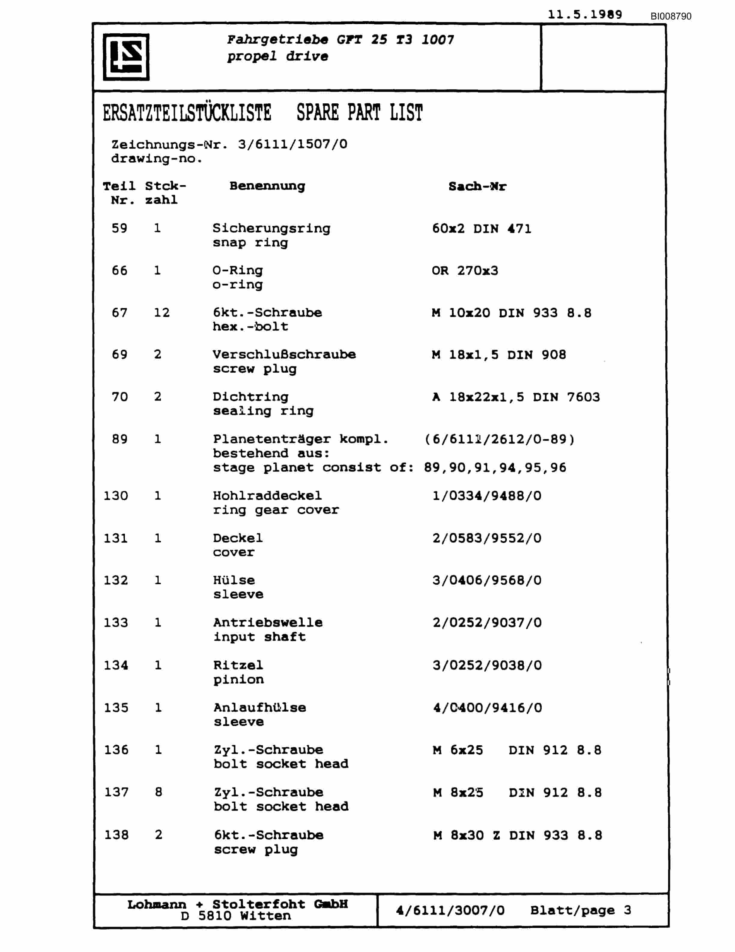 Bucyrus SCH5000 Self Contained Hydraulic Track Drill Parts Catalog BI008790-3